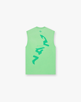 Front product image of a mens green tank top on a plain white background | 247 Motion Oversized Tank in Speed Green | Oversized tank with vintage 247 typography and spartan graphic | 247 T-Shirts | Represent Clo