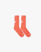 Front product image of mens coral socks on a plain white background | 247 Logo Socks in Coral | Socks featuring a logo design | 247 Accessories | Represent Clo