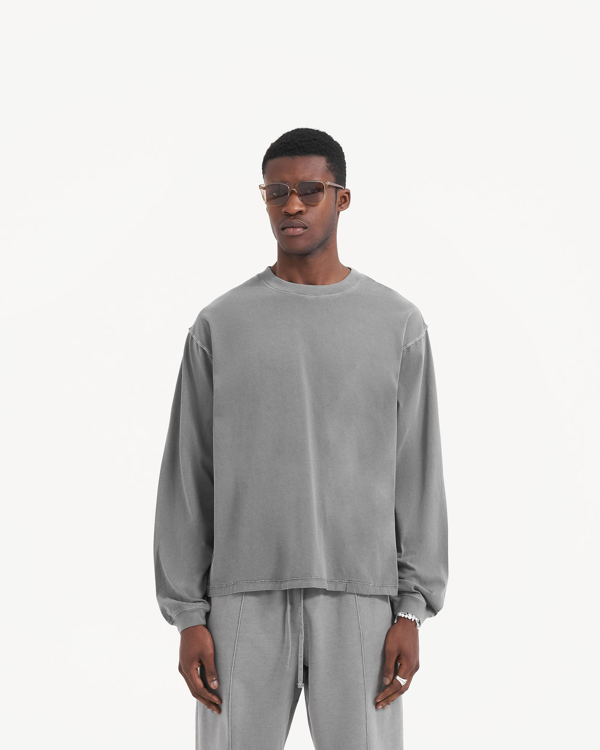 Langarm-T-Shirt mit Initialen-Motiv – Ultimatives Grau