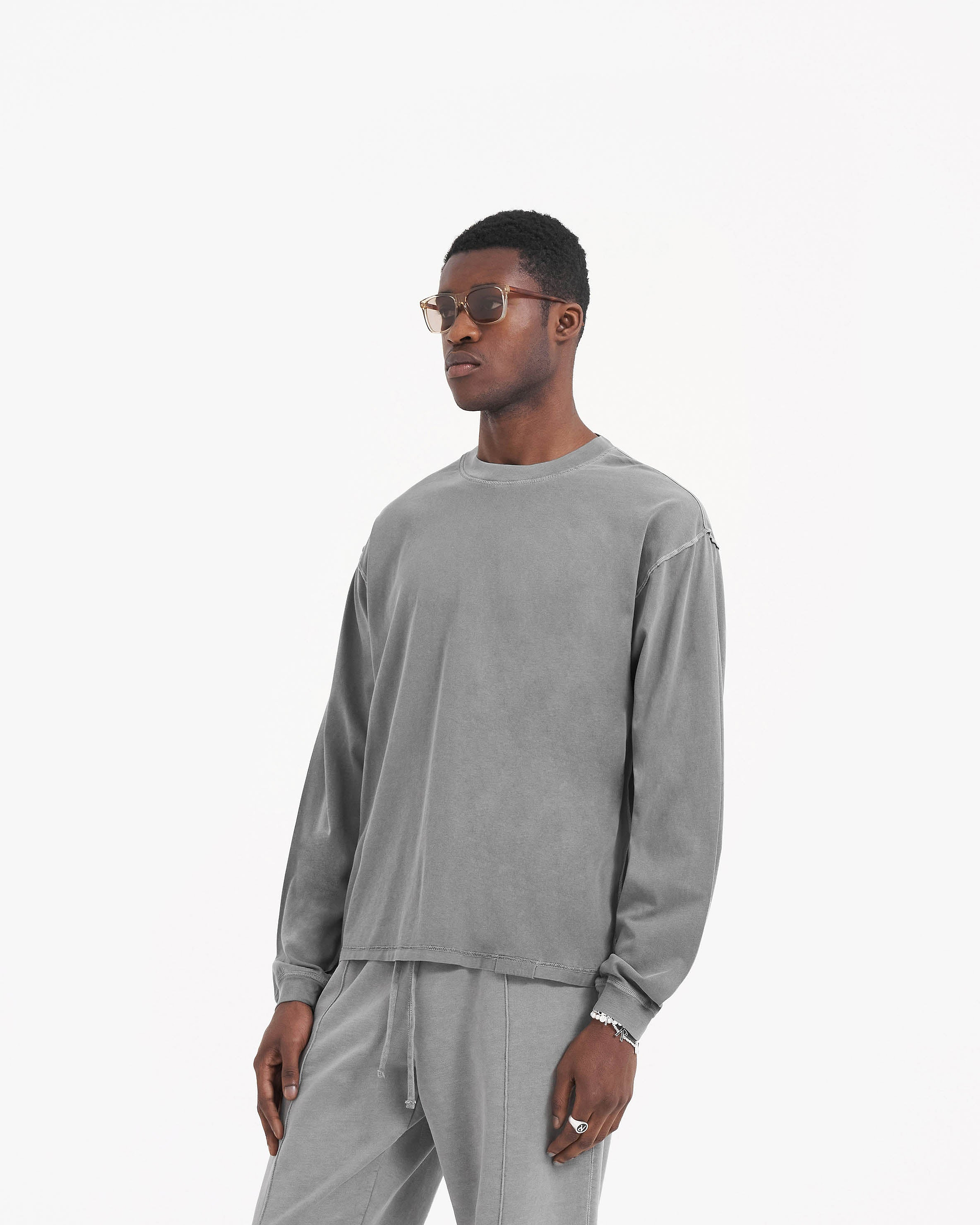 Langarm-T-Shirt mit Initialen-Motiv – Ultimatives Grau