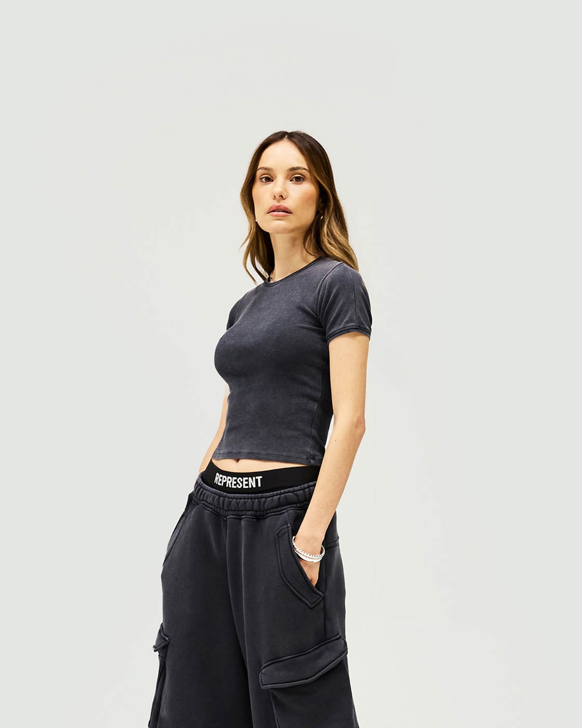 Initial Rib Baby T-Shirt - Washed Black