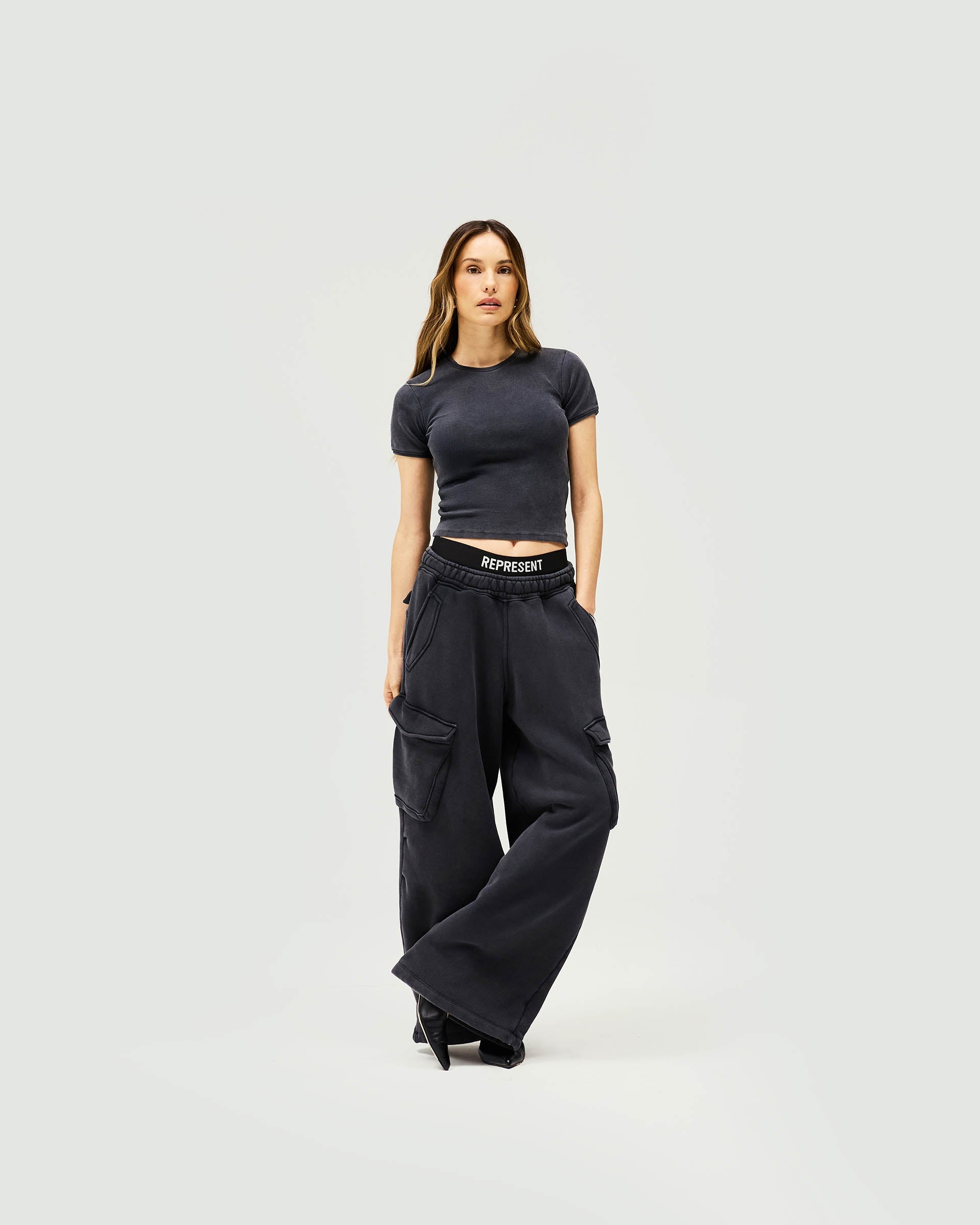 Initial Rib Baby T-Shirt - Washed Black