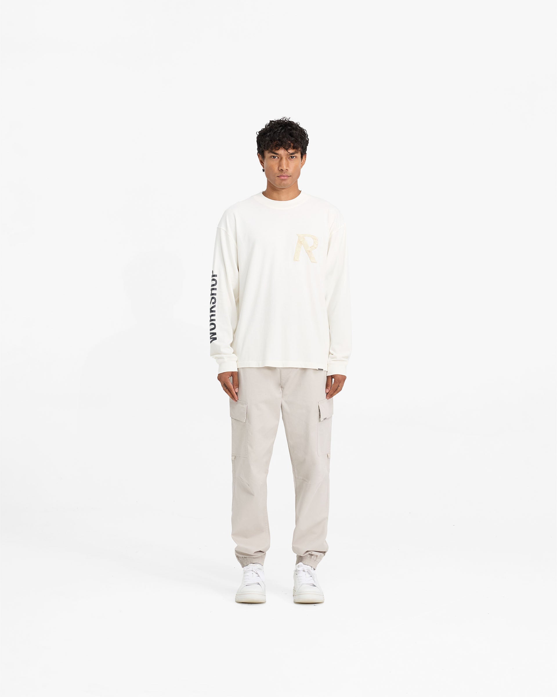 T-shirt à manches longues avec initiales en ruban de masquage - Blanc mat