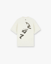 Front product image of a mens white oversized t-shirt on a plain white background | 247 Motion Oversized T-Shirt in Flat White | Oversized t-shirt with soft acid wash and hot fix detail | 247 T-Shirts | Represent Clo