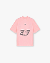 Front product image of a mens pink t-shirt on a plain white background | 247 Los Angeles T-Shirt in Pink | Long sleeve t-shirt with waffle texture and boxy fit | 247 T-Shirts | Represent Clo