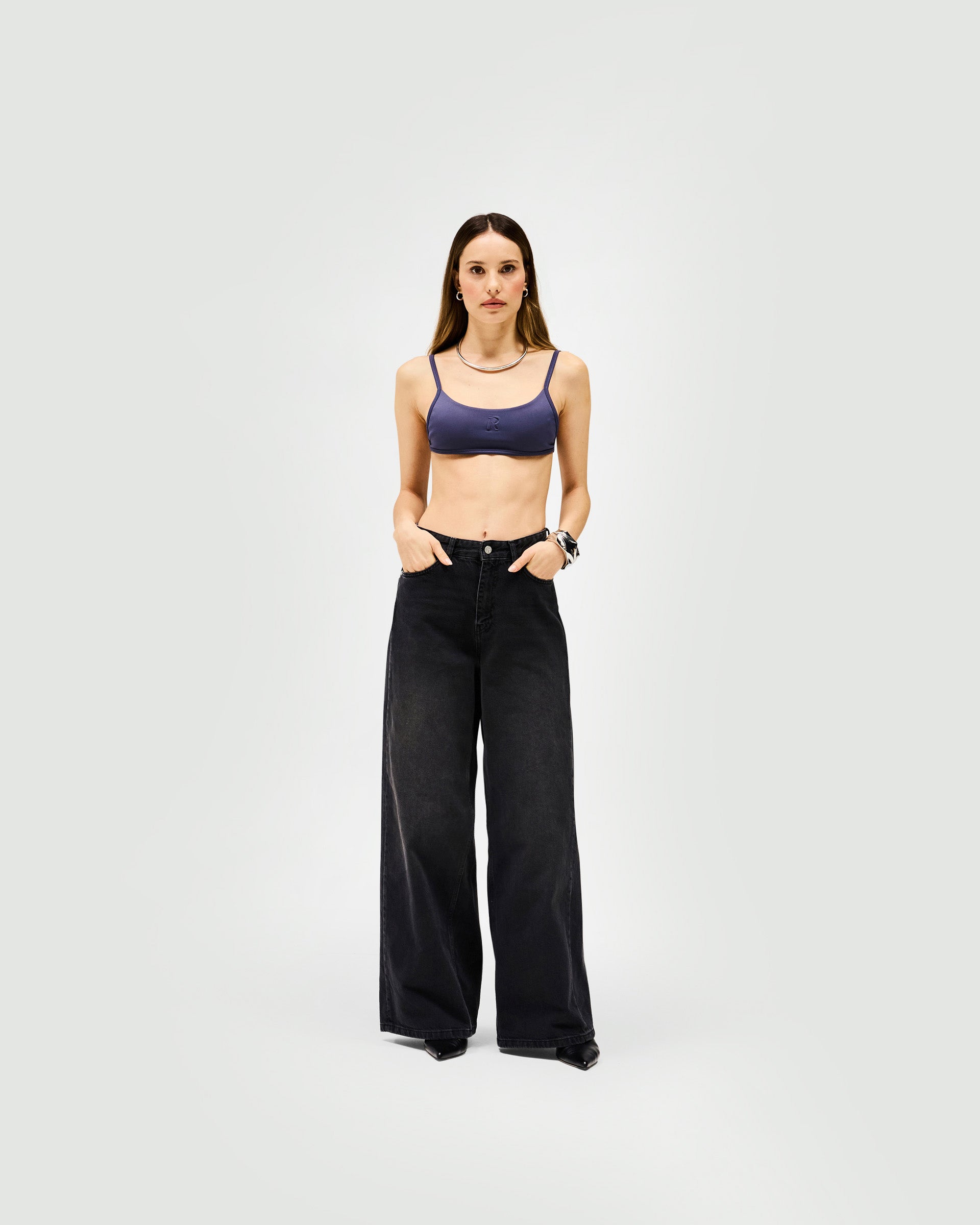 Mid Rise Wide Leg Jean - Washed Black