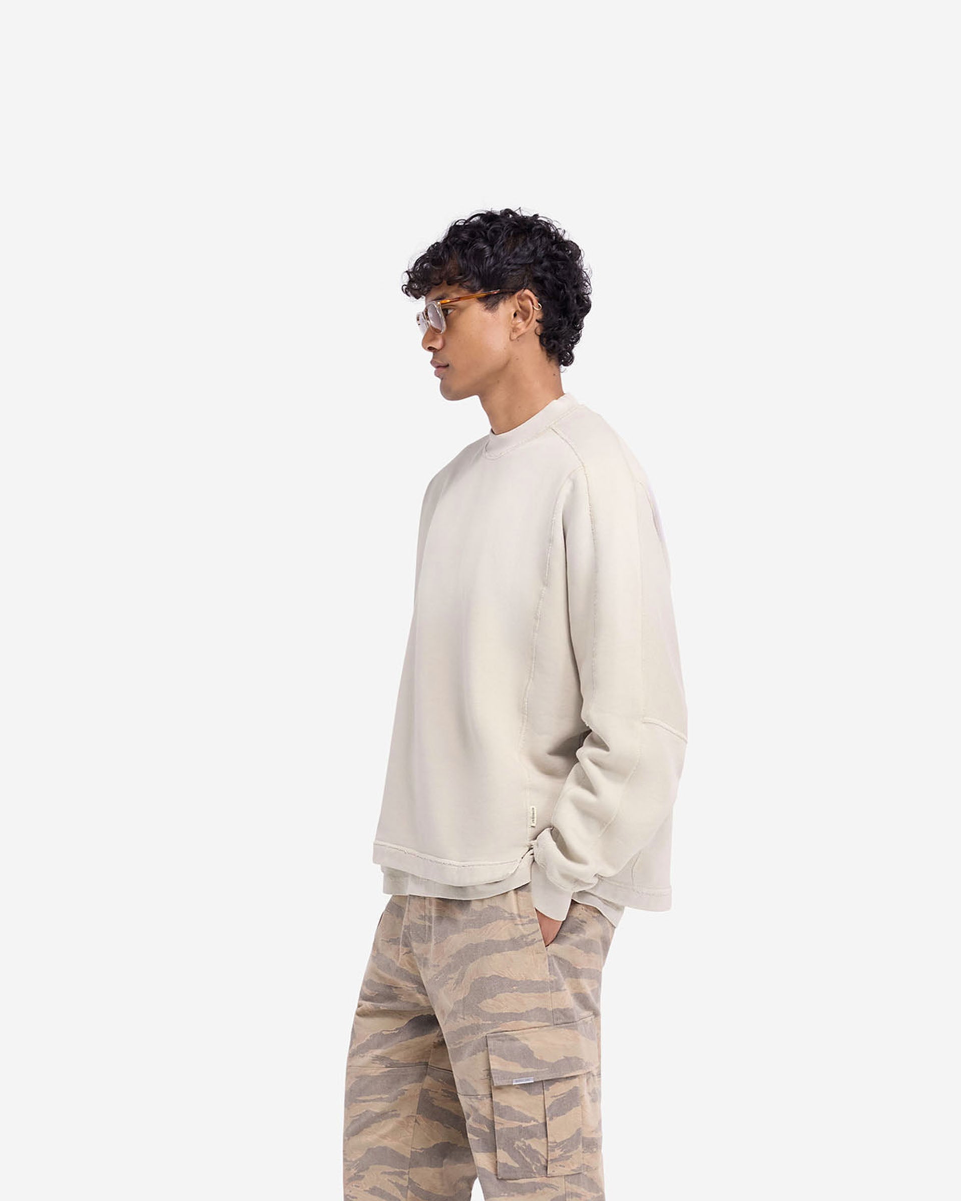 Sweat-shirt à ourlet étagé - Avoine
