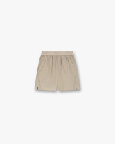 Front product image of mens grey shorts on a plain white background | 247 Training Shorts in Pebble | Polyester shorts in light grey | 247 Shorts | Represent Clo
