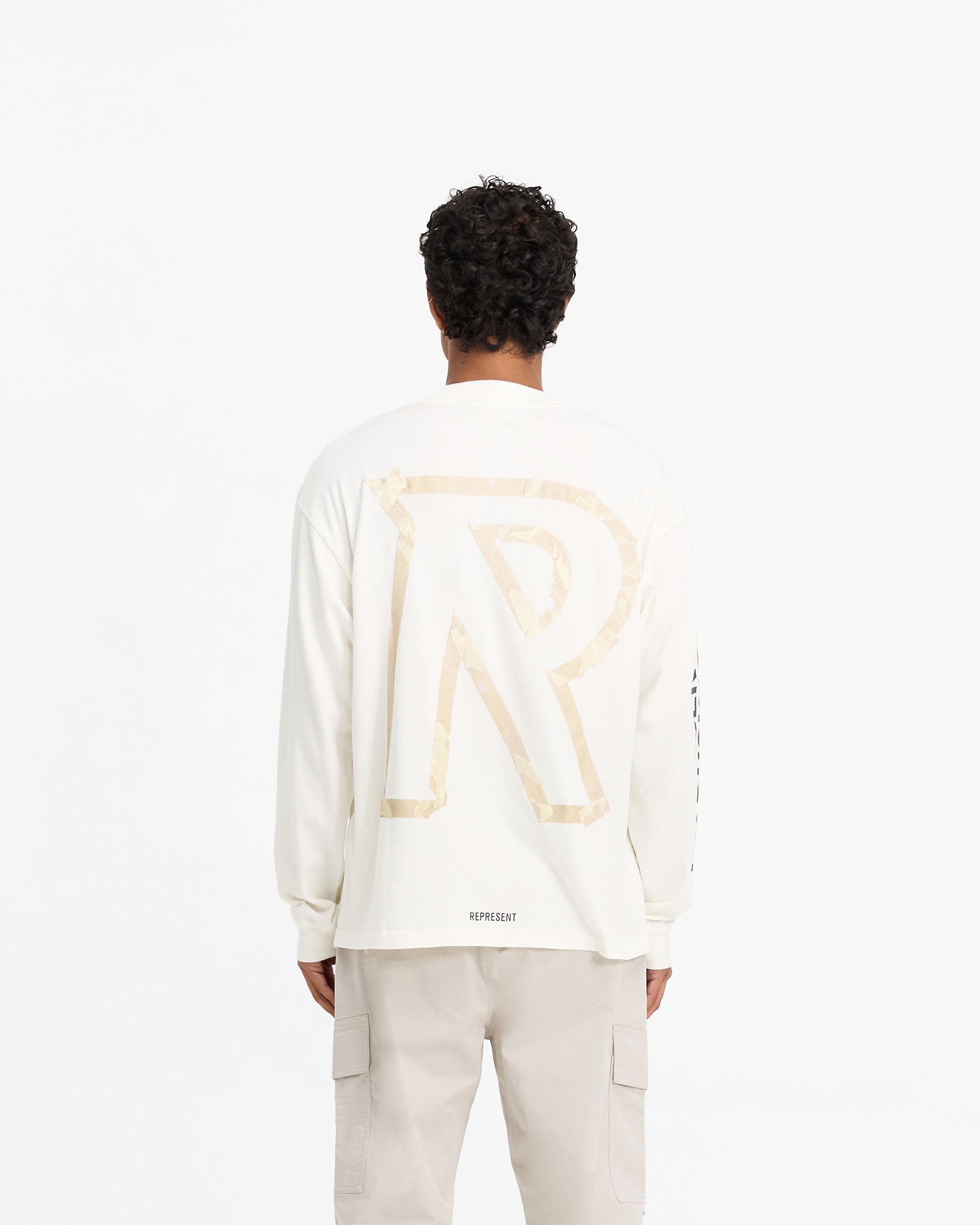 T-shirt à manches longues avec initiales en ruban de masquage - Blanc mat