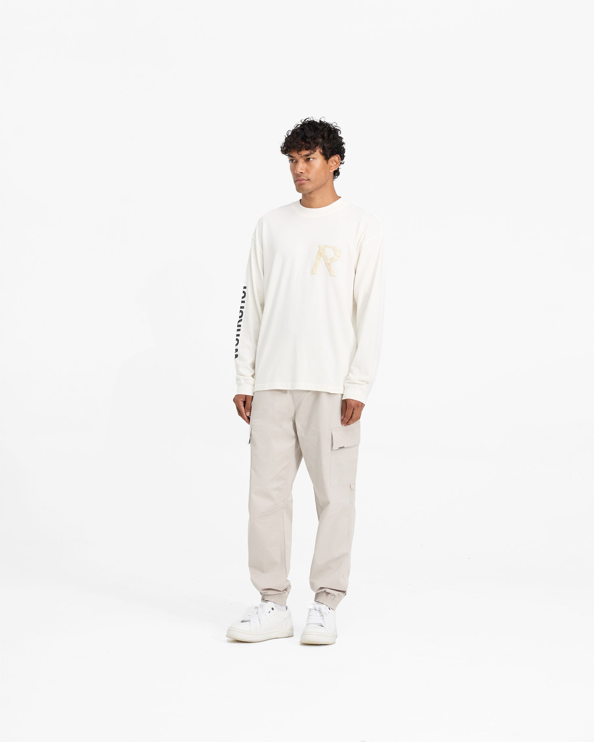 T-shirt à manches longues avec initiales en ruban de masquage - Blanc mat