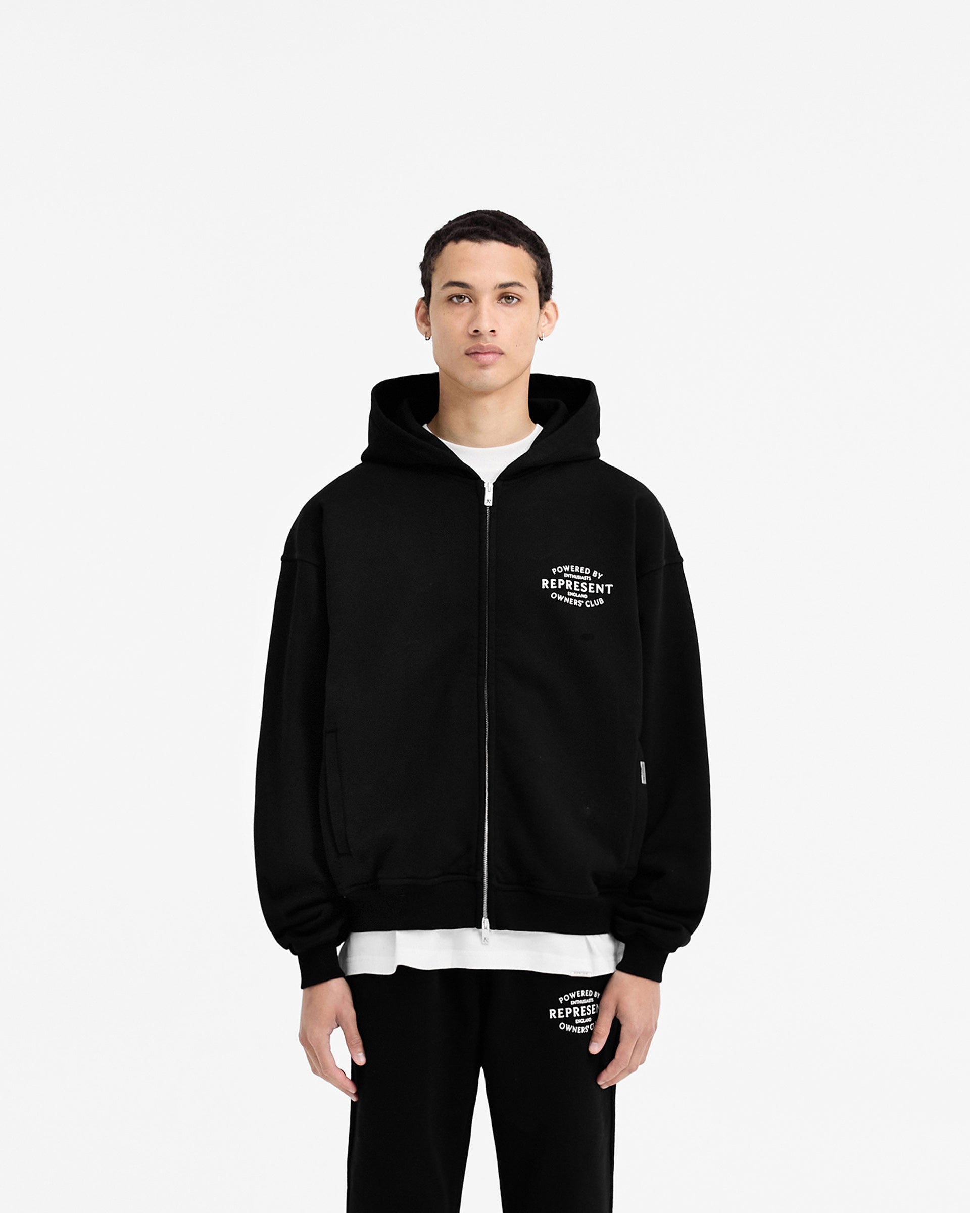 Sweat à capuche zippé avec timbre du club des propriétaires - Noir de jais