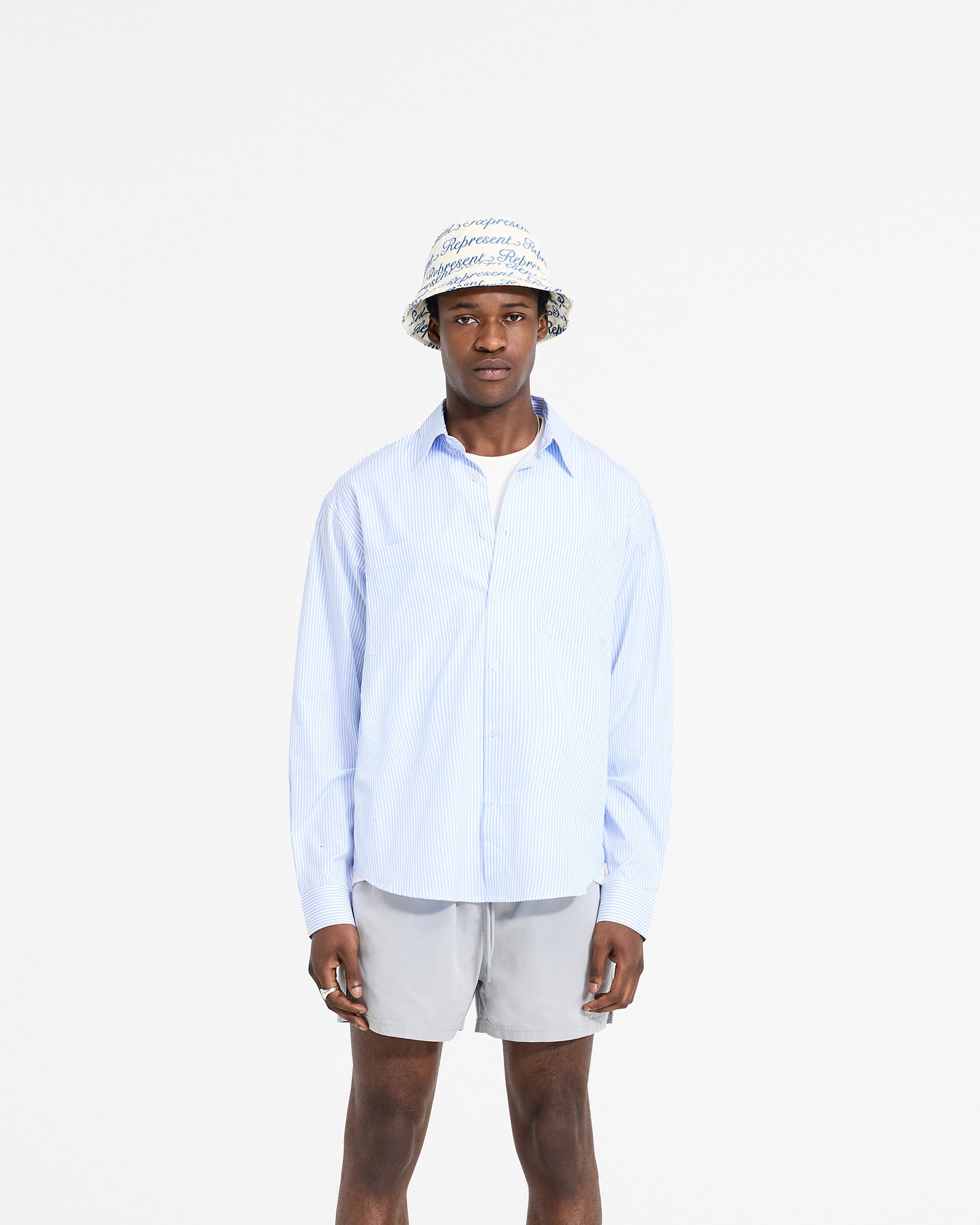 Chemise à rayures fines à manches longues - Bleu bébé