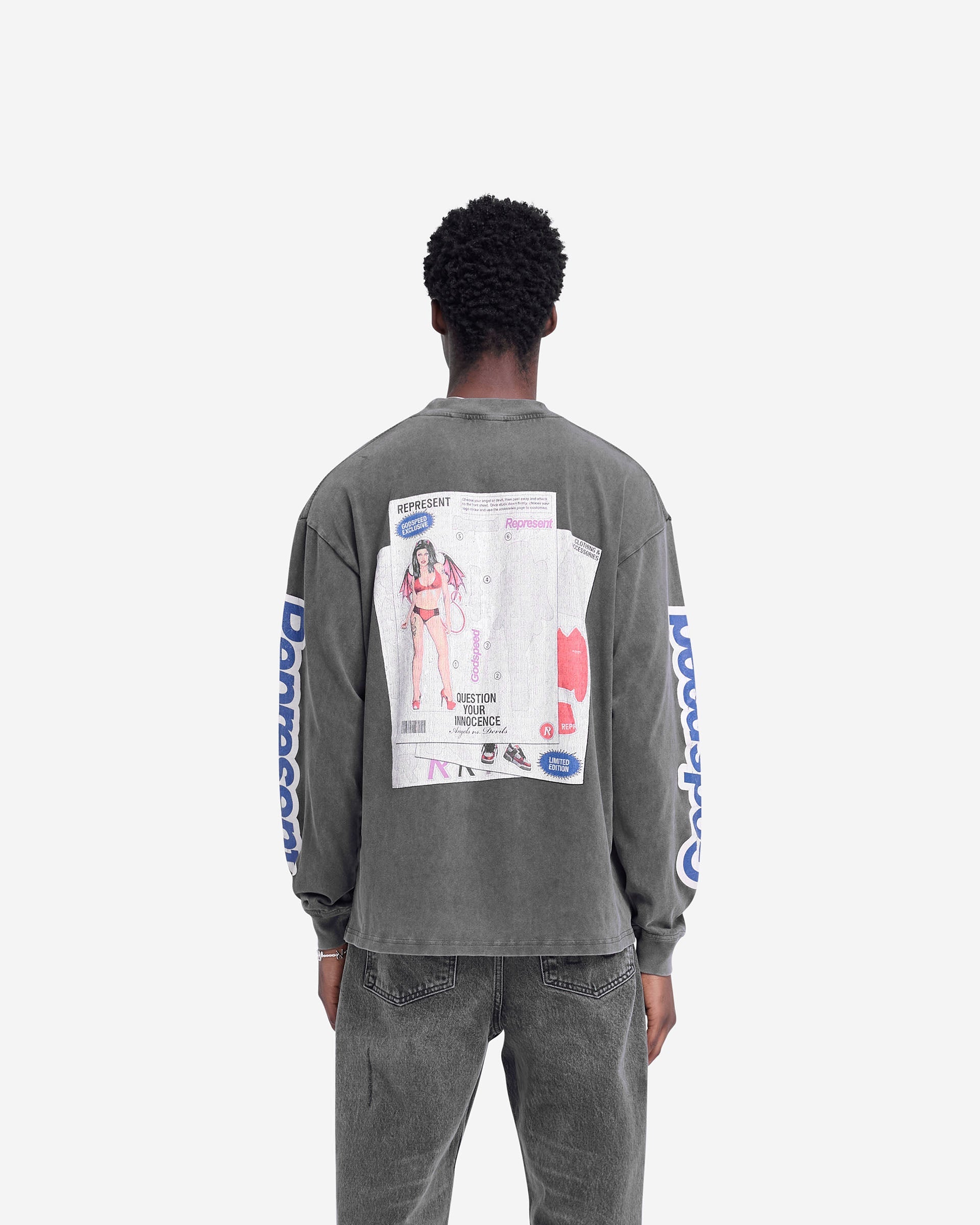 T-shirt à manches longues « Question Your Innocence » - Gris vintage