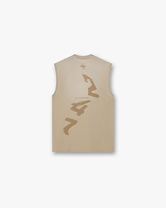 Front product image of a mens grey tank top on a plain white background | 247 Motion Oversized Tank in Pebble | Tank with built-in bra and dropped neckline | 247 T-Shirts | Represent Clo