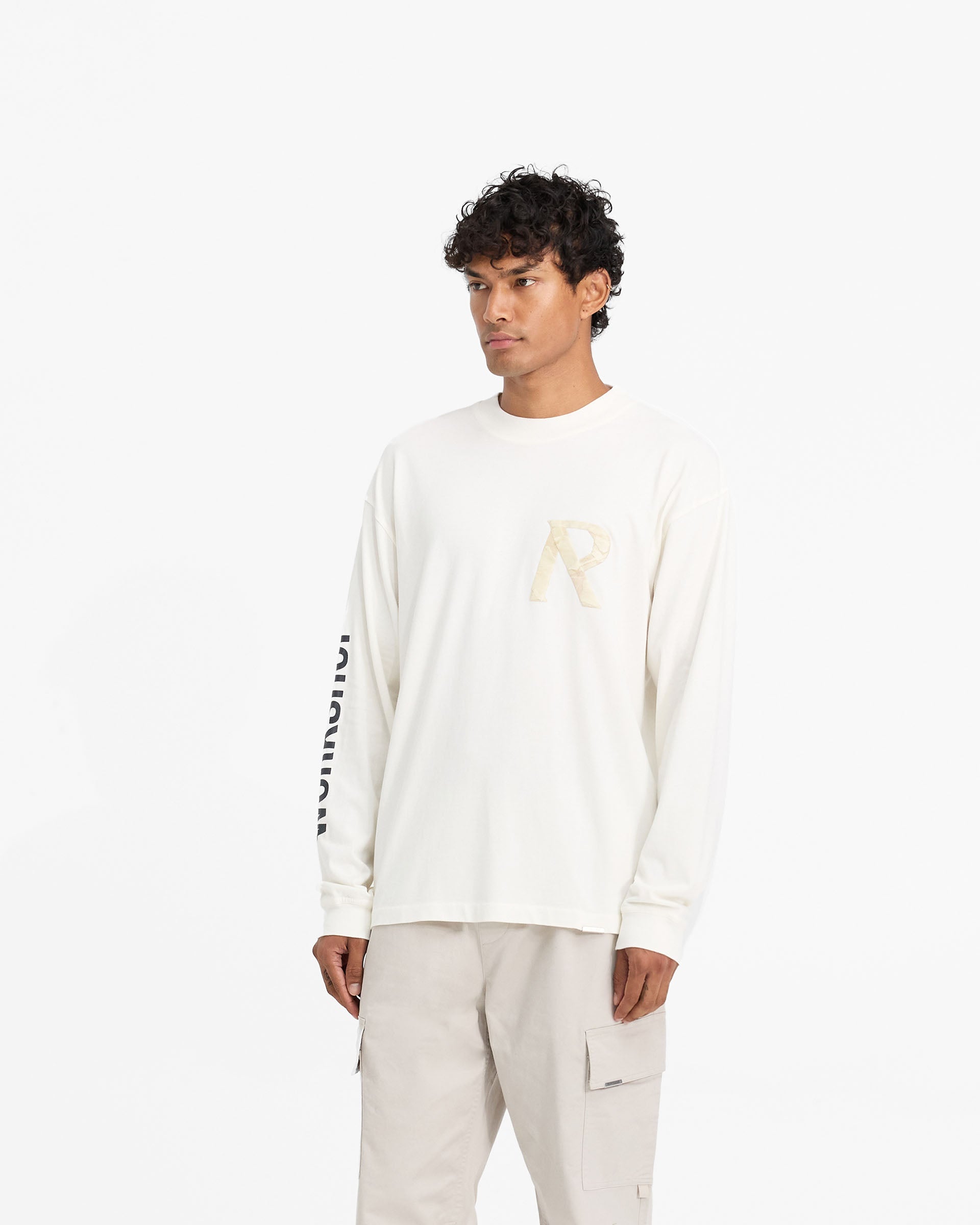 T-shirt à manches longues avec initiales en ruban de masquage - Blanc mat