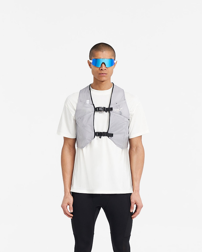 Man wearing a Moonstone chest rig on a plain white background | Team 247 Chest Rig in Moonstone | Lightweight nylon rig with magnetic buckles | 247 Accessories | Represent Clo