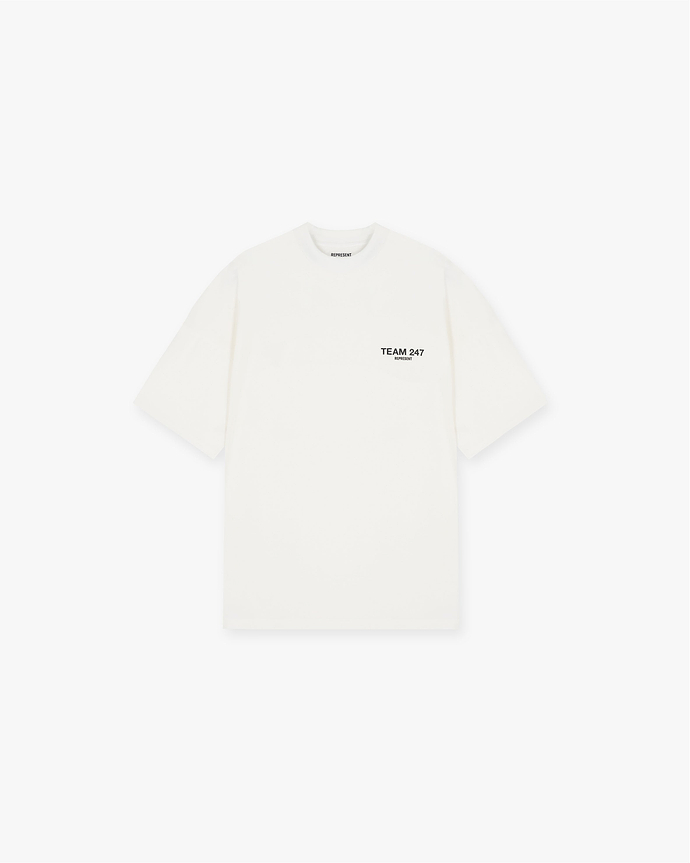 Front product image of a mens white t-shirt on a plain white background | Team 247 Oversized T-Shirt in Flat White | Oversized t-shirt for a casual fit | 247 T-Shirts | Represent Clo