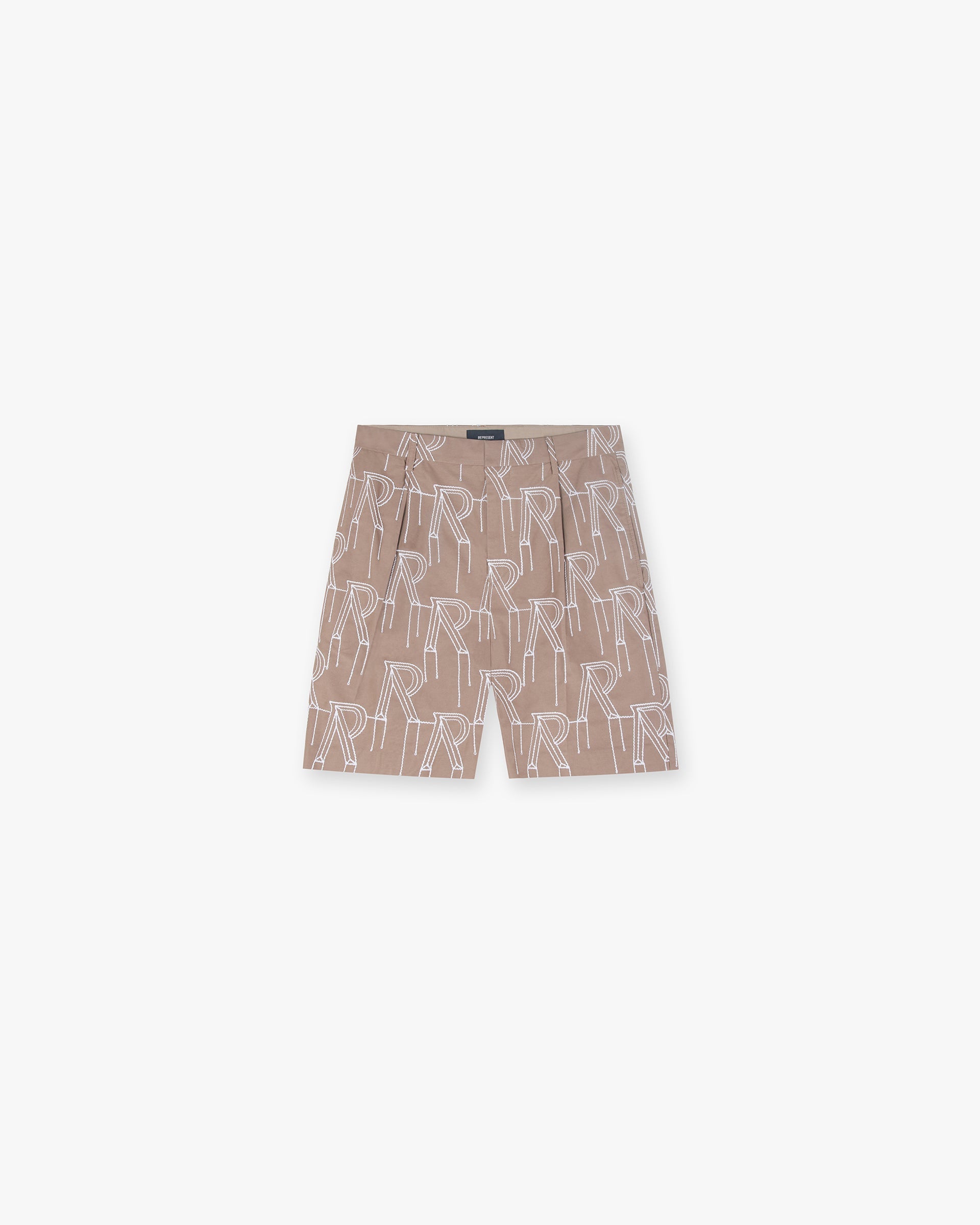 Maßgeschneiderte Shorts mit aufgesticktem Initial - Verwaschenes Taupe