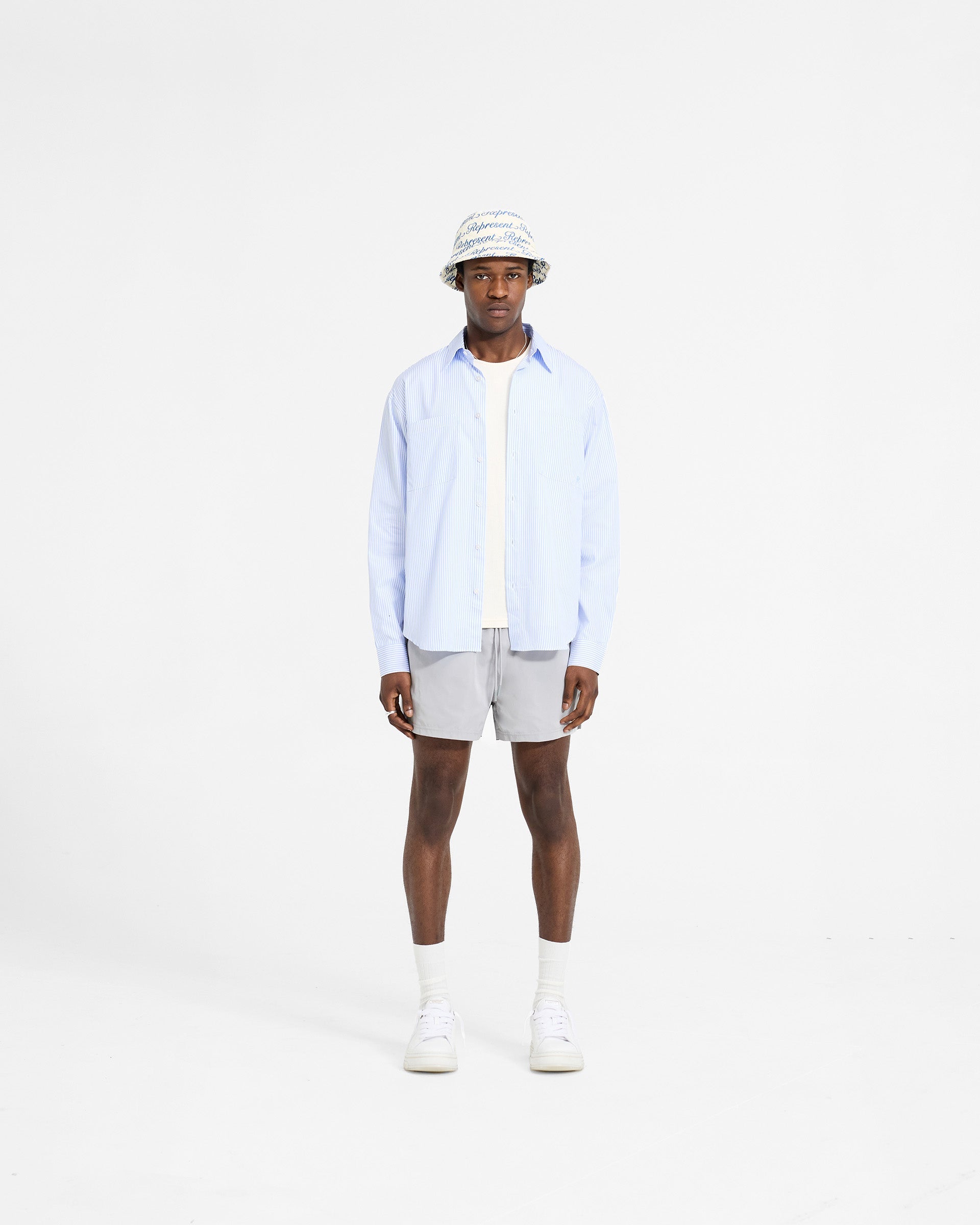 Chemise à rayures fines à manches longues - Bleu bébé