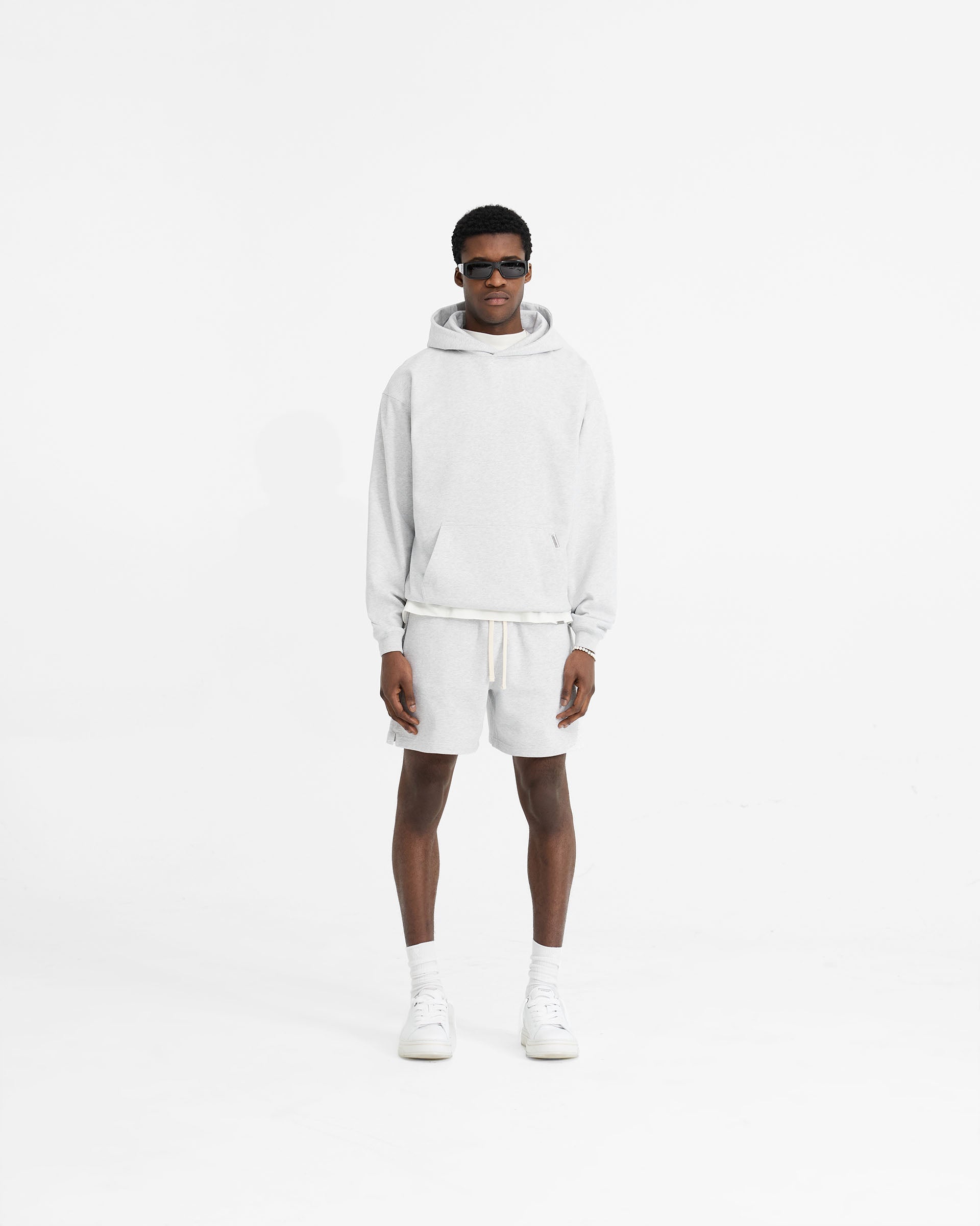 Übergroßer Hoodie mit Initialen-Print - Eisgrau meliert