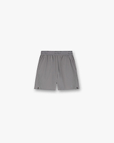 Front product image of mens grey shorts on a plain white background | 247 Training Shorts in Titanium | Shorts with relaxed fit and raw edge branding | 247 Shorts | Represent Clo