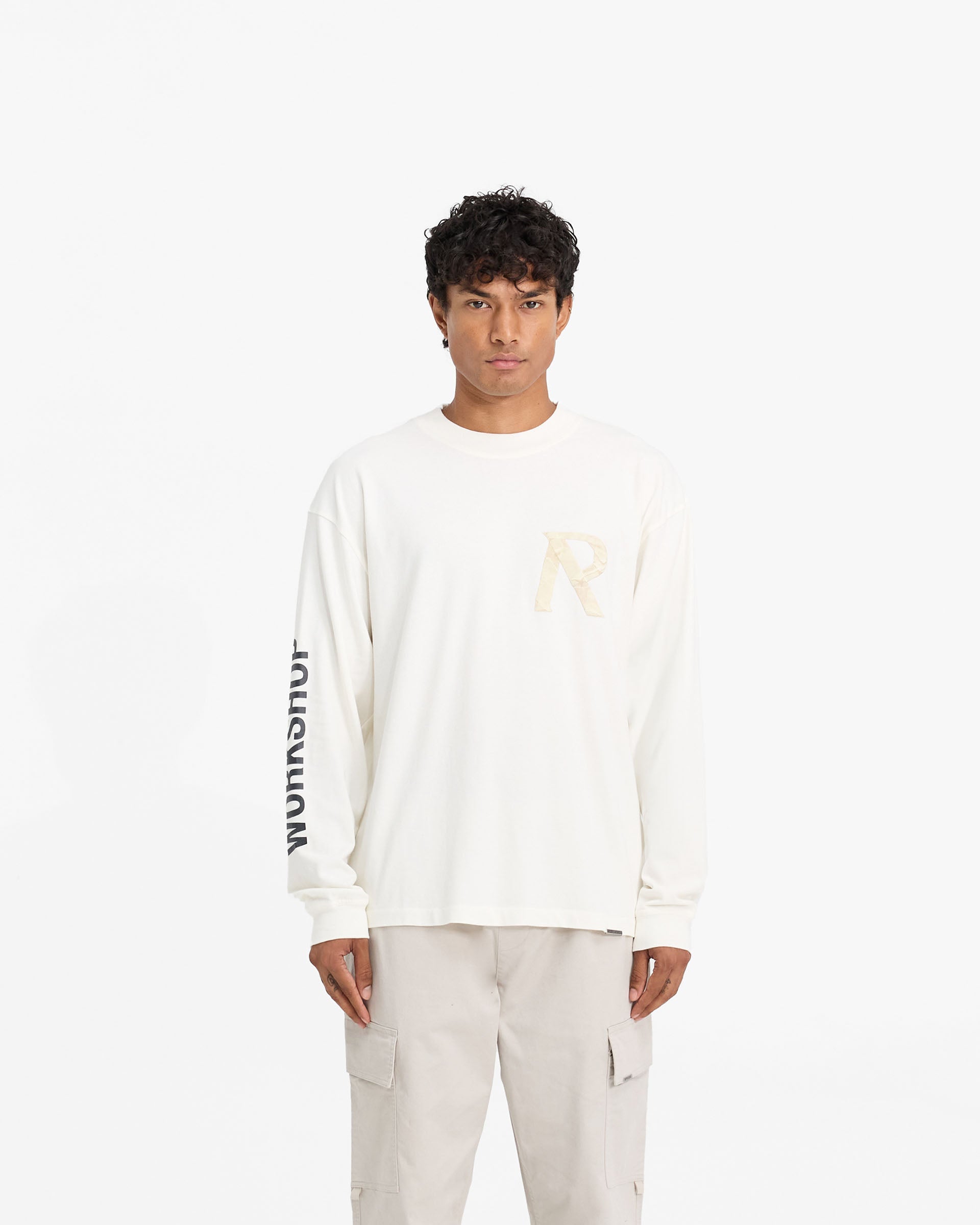 T-shirt à manches longues avec initiales en ruban de masquage - Blanc mat