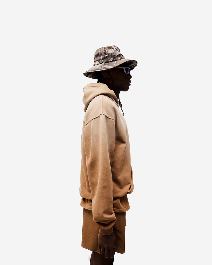 Product image of a mens camo bucket hat on a plain white background | 247 Bucket Hat in Realtree | Ripstop fabric bucket hat with adjustable drawcord | 247 Accessories | Represent Clo