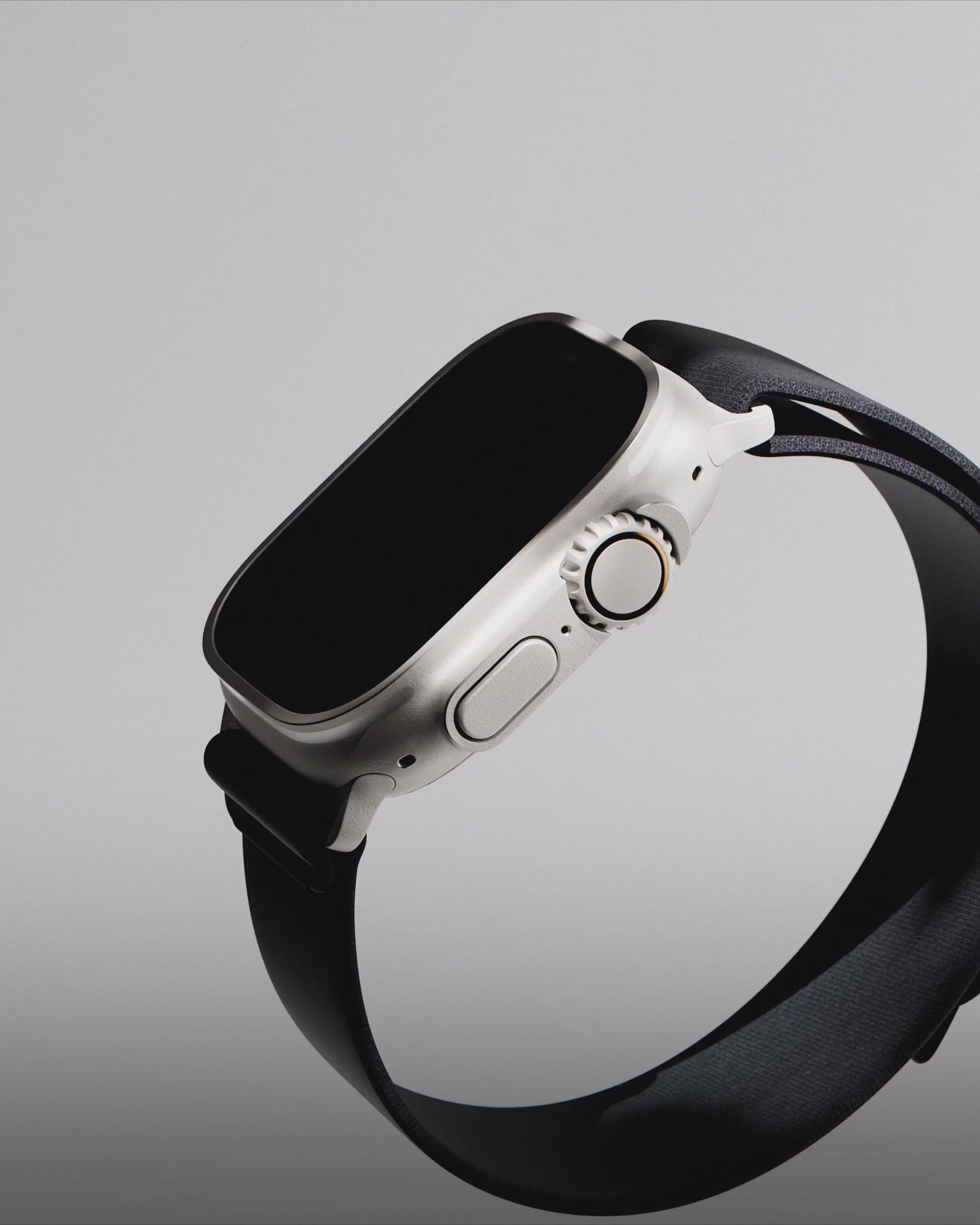 Product image of a mens black watch strap on a plain white background | 247 Apple Watch Strap in Black | Nylon weave watch strap with velcro fastener | 247 Accessories | Represent Clo