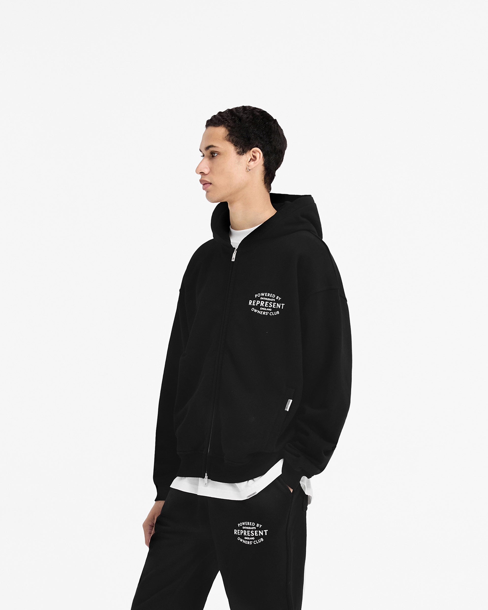 Sweat à capuche zippé avec timbre du club des propriétaires - Noir de jais