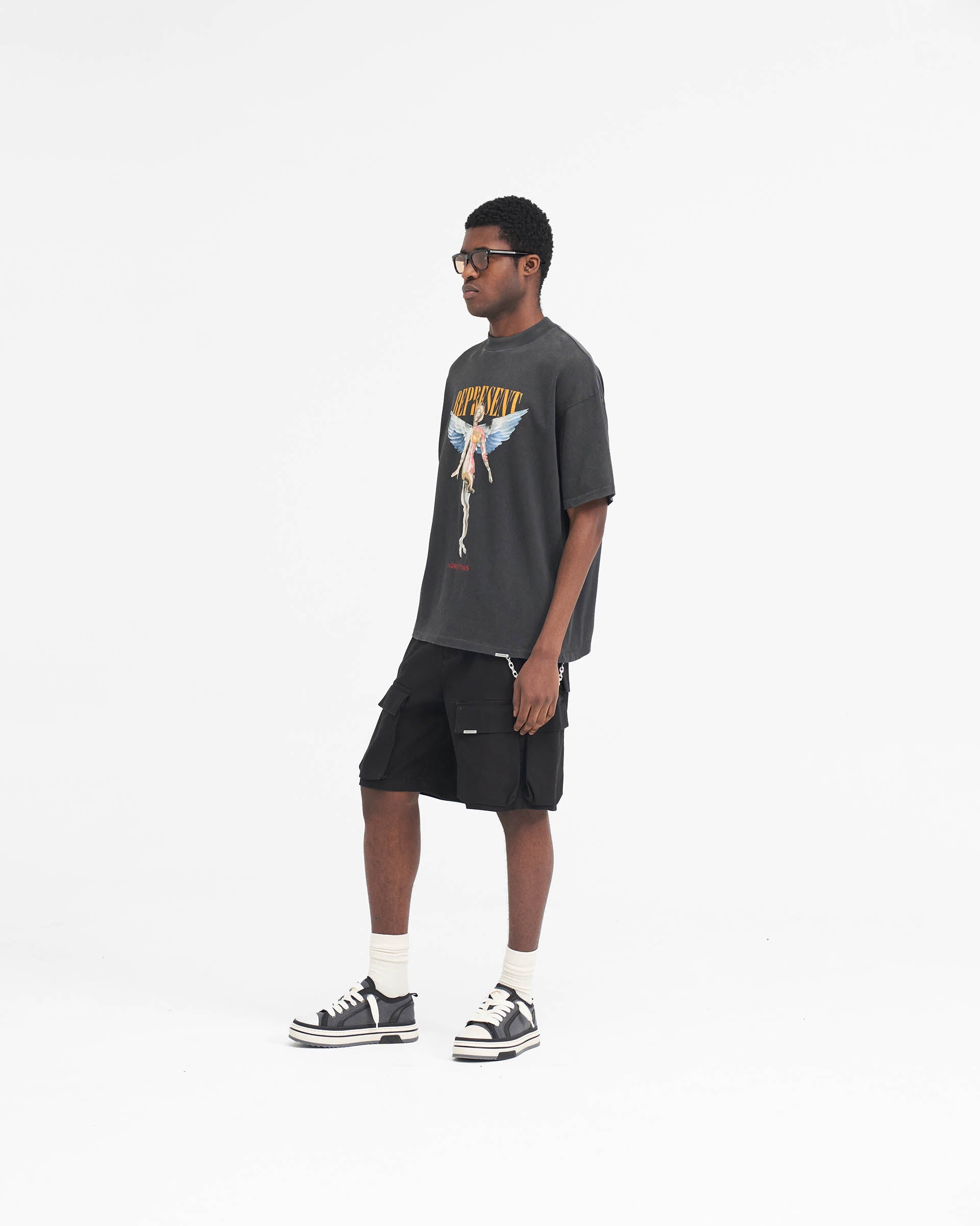 Short cargo ample en coton - Noir
