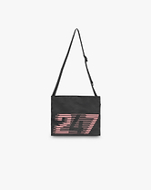 Back product image of a black bag on a plain white background | 247 Los Angeles Bag in Black | Ripstop fabric bag with zippered main compartment | 247 Accessories | Represent Clo