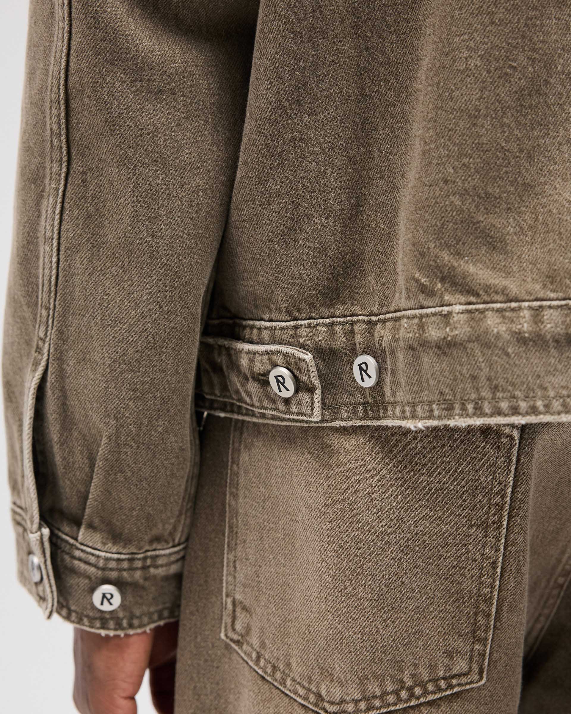 Collared Denim Jacket - Washed Olive
