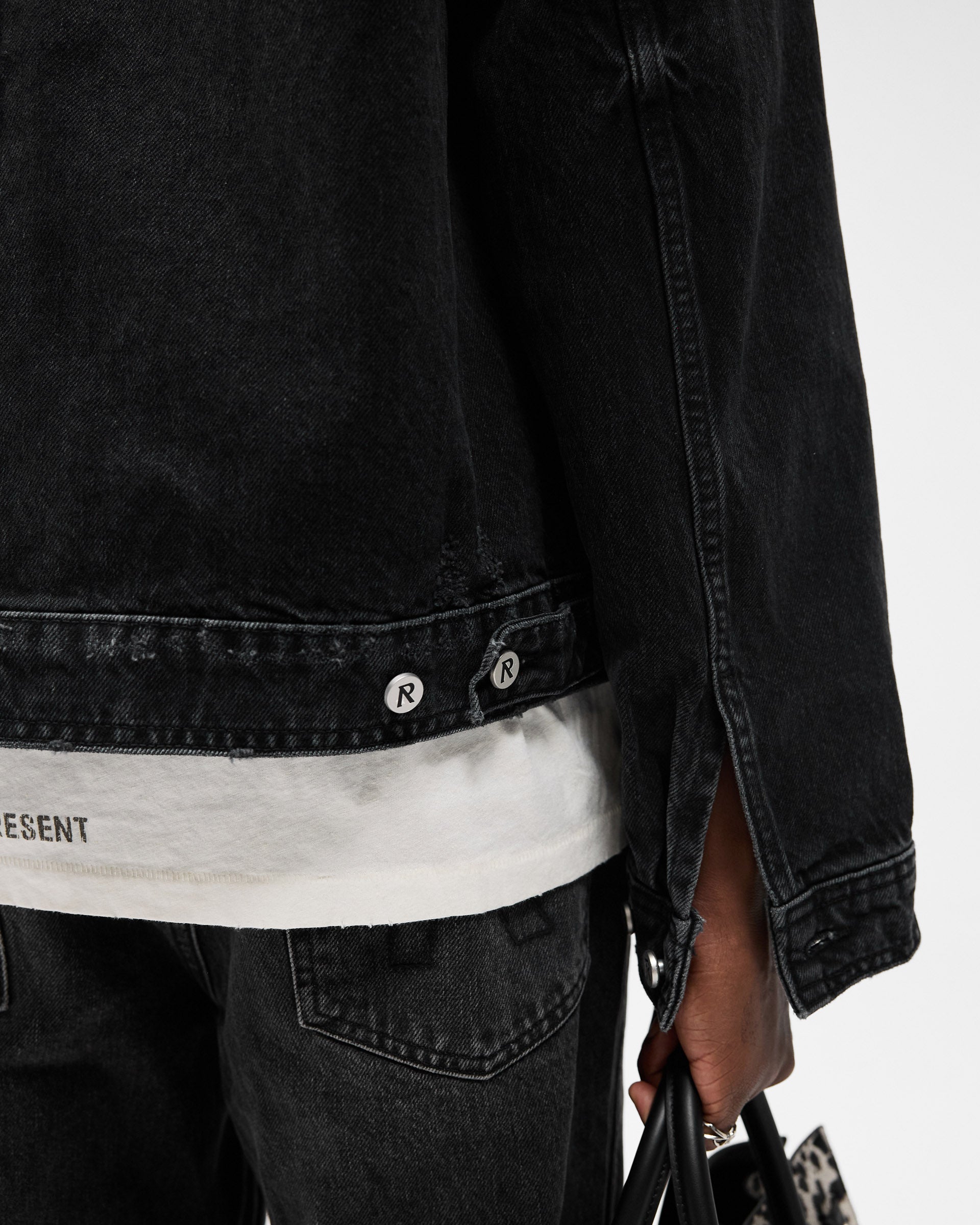 Collared Denim Jacket - Aged Black