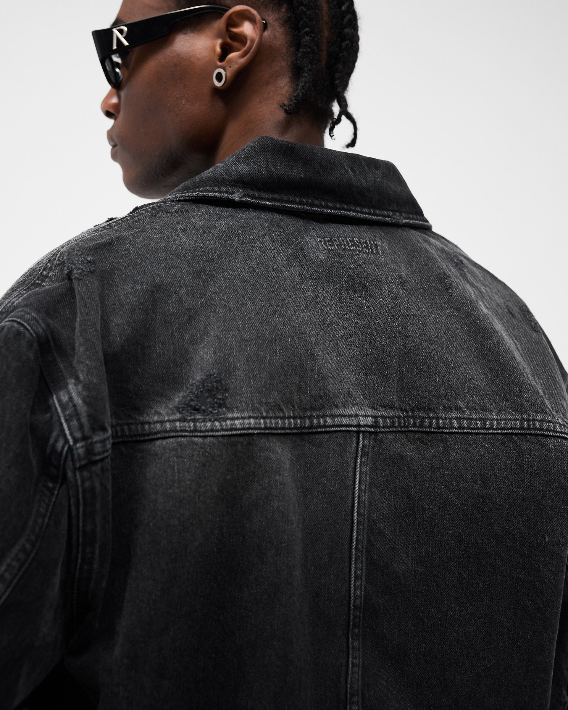 Collared Denim Jacket - Aged Black