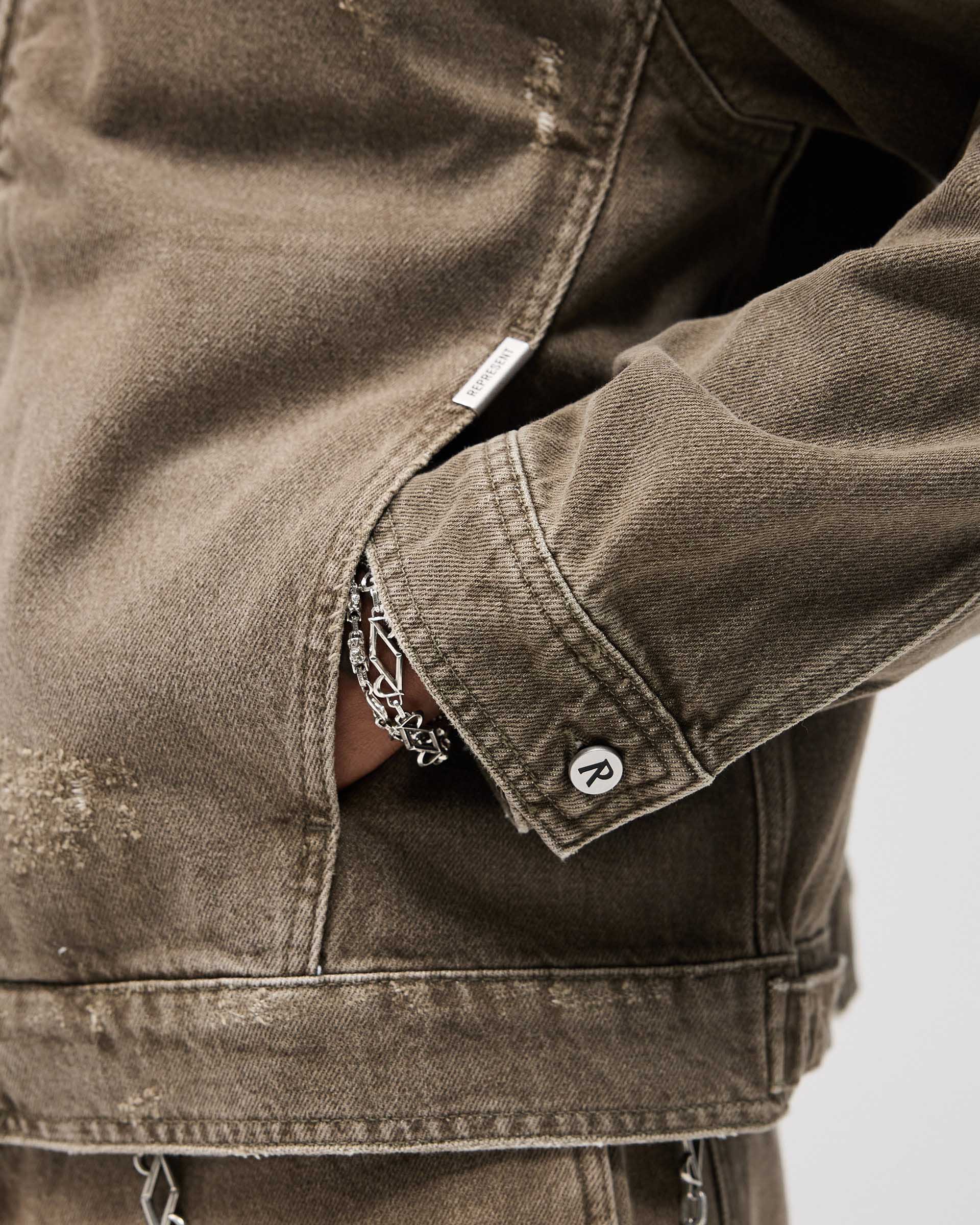 Collared Denim Jacket - Washed Olive