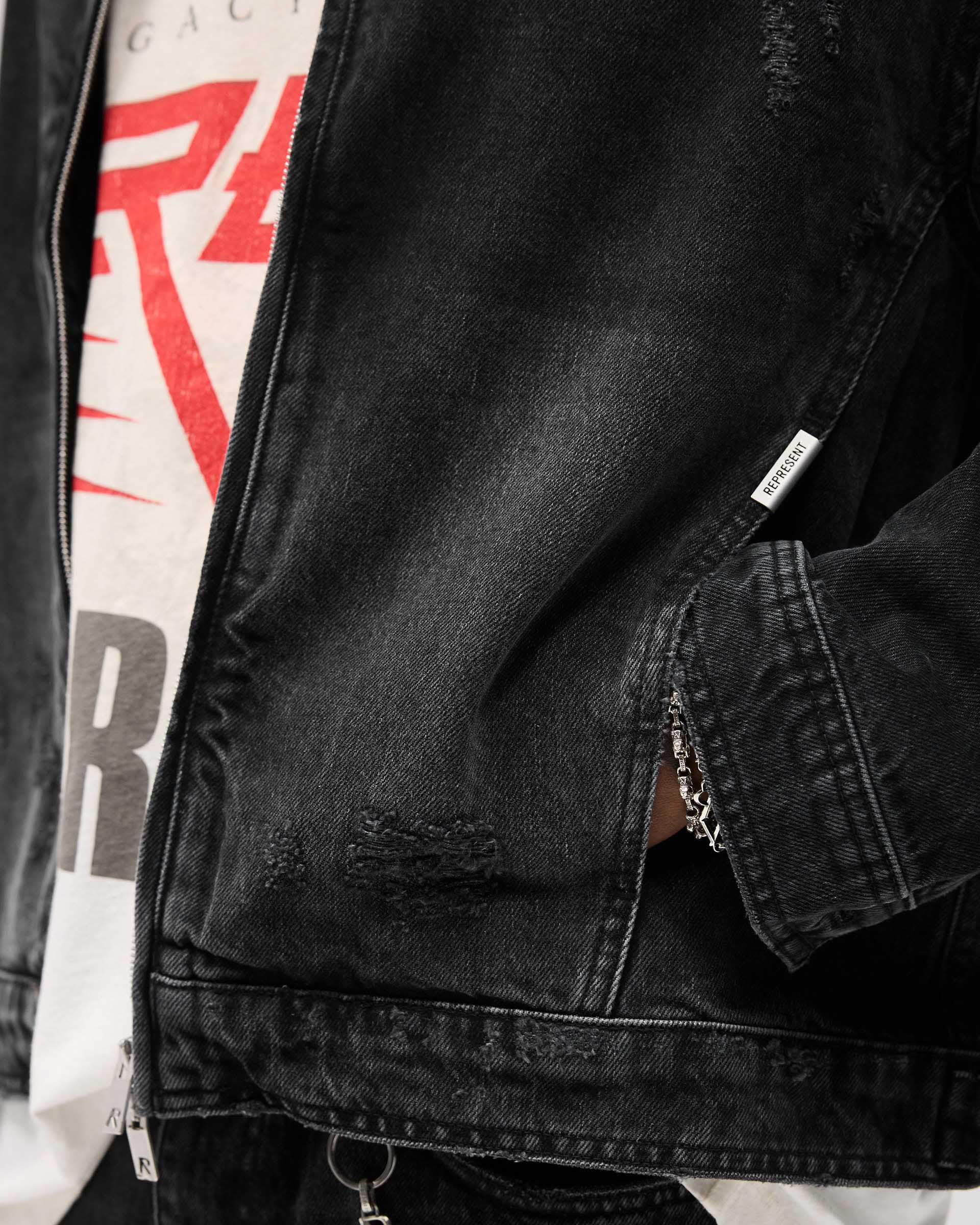 Collared Denim Jacket - Aged Black