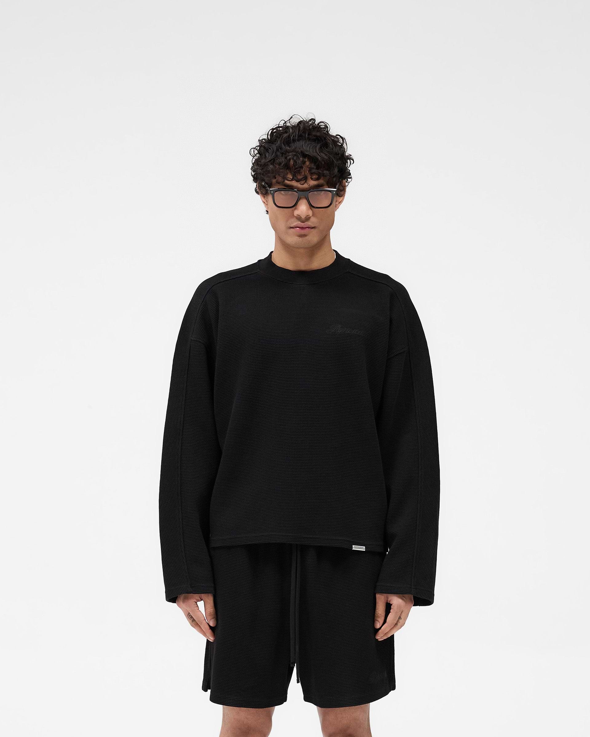Black Waffle Long Sleeve T-Shirt | Mens T-shirts | REPRESENT