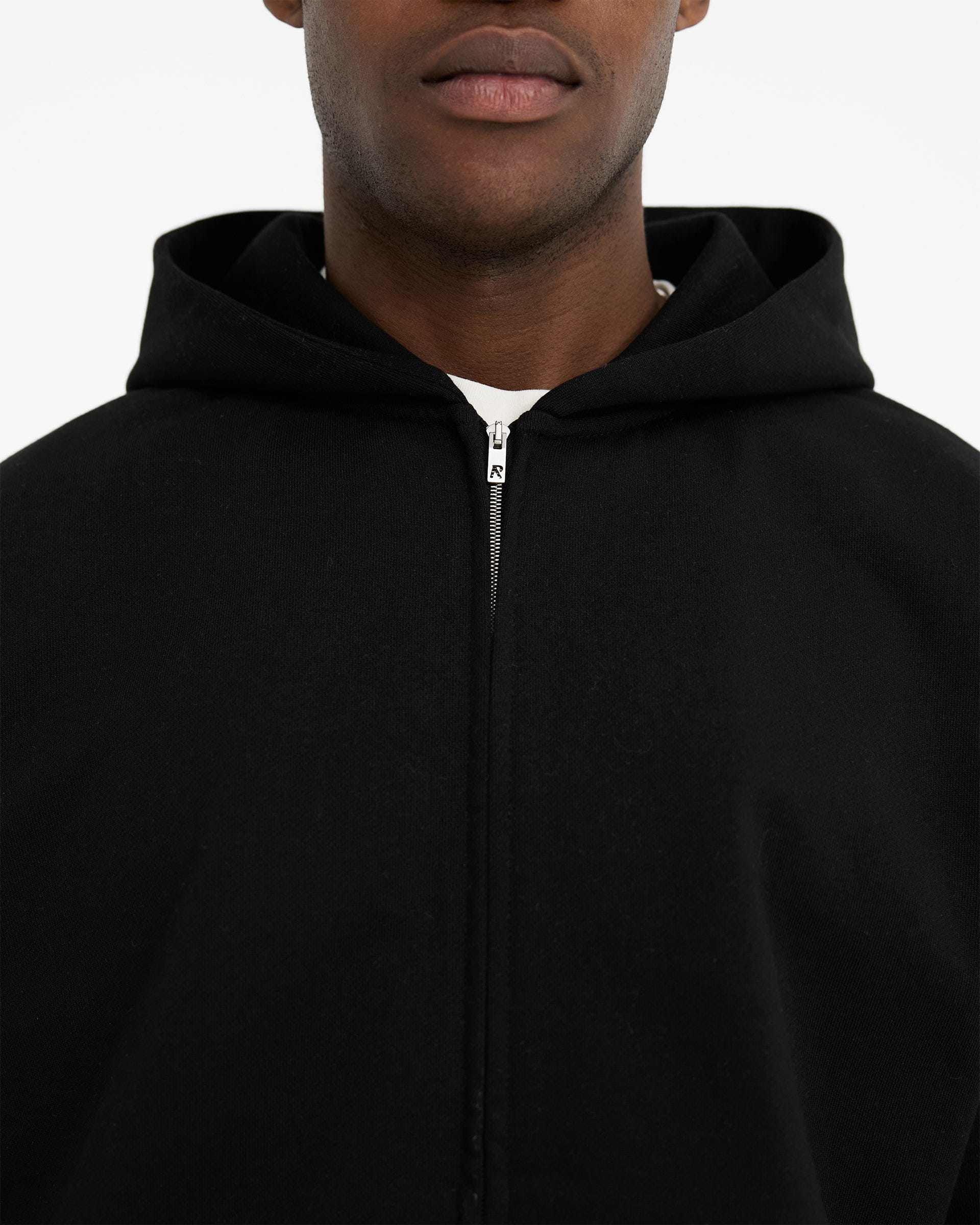 Initial Oversized Zip Hoodie - Black