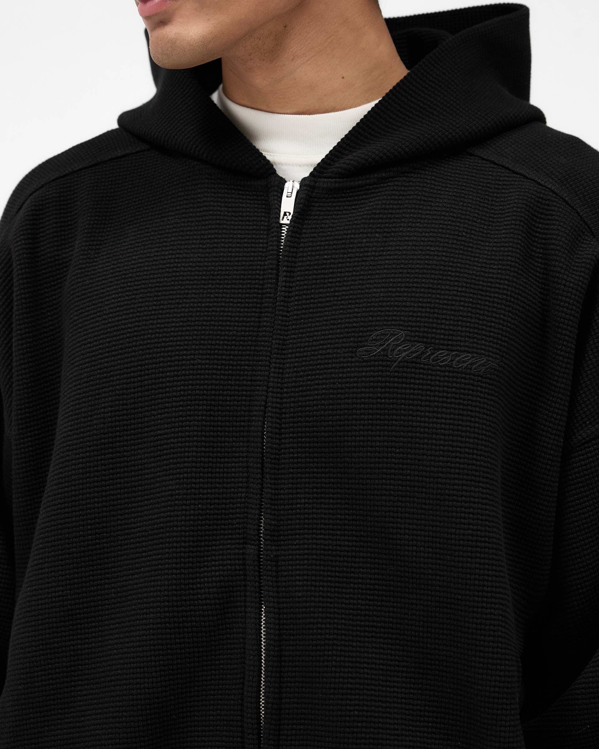 Waffle Zip Through Hoodie - Jet Black | REPRESENT