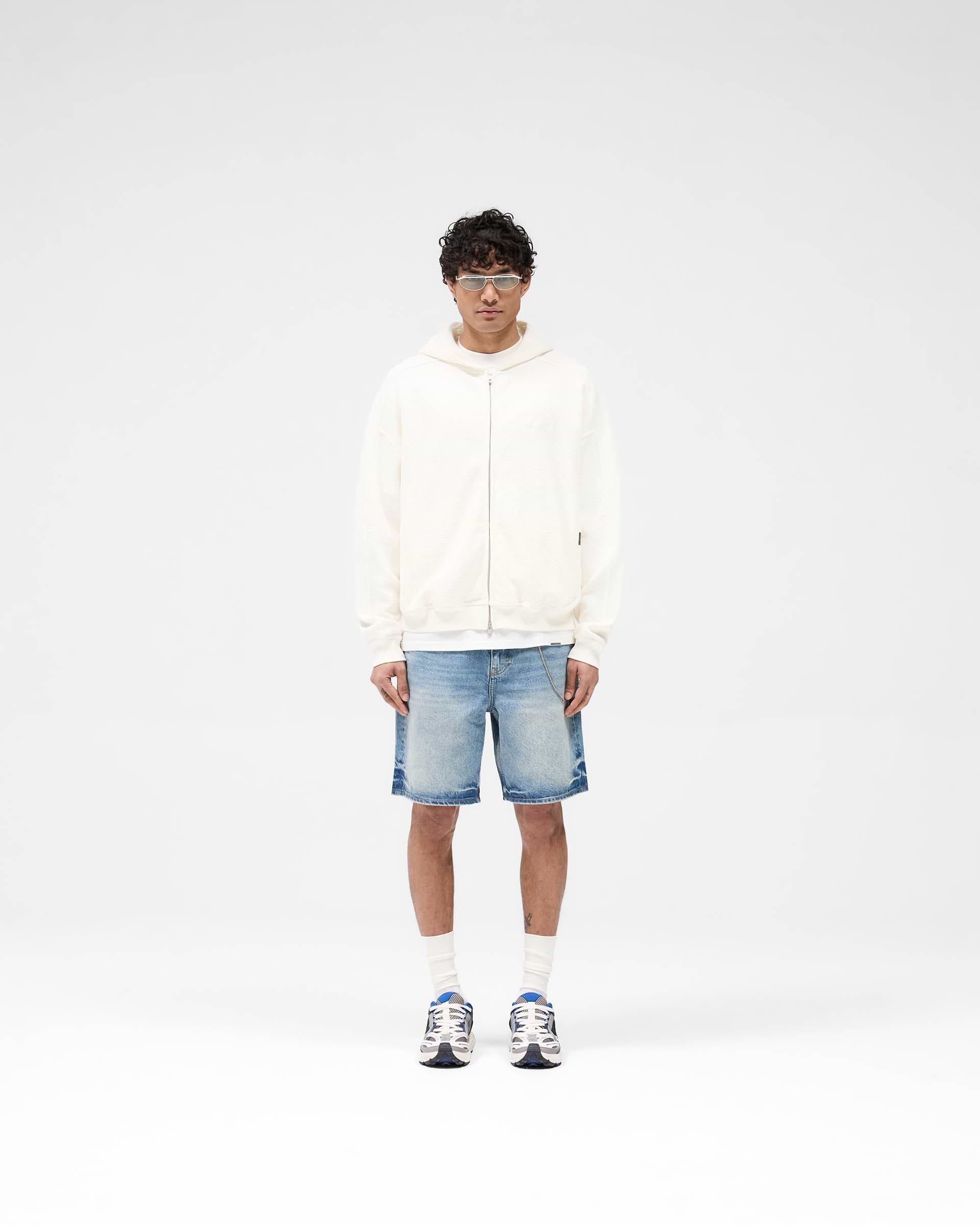 Waffle Zip Through Hoodie - Flat White