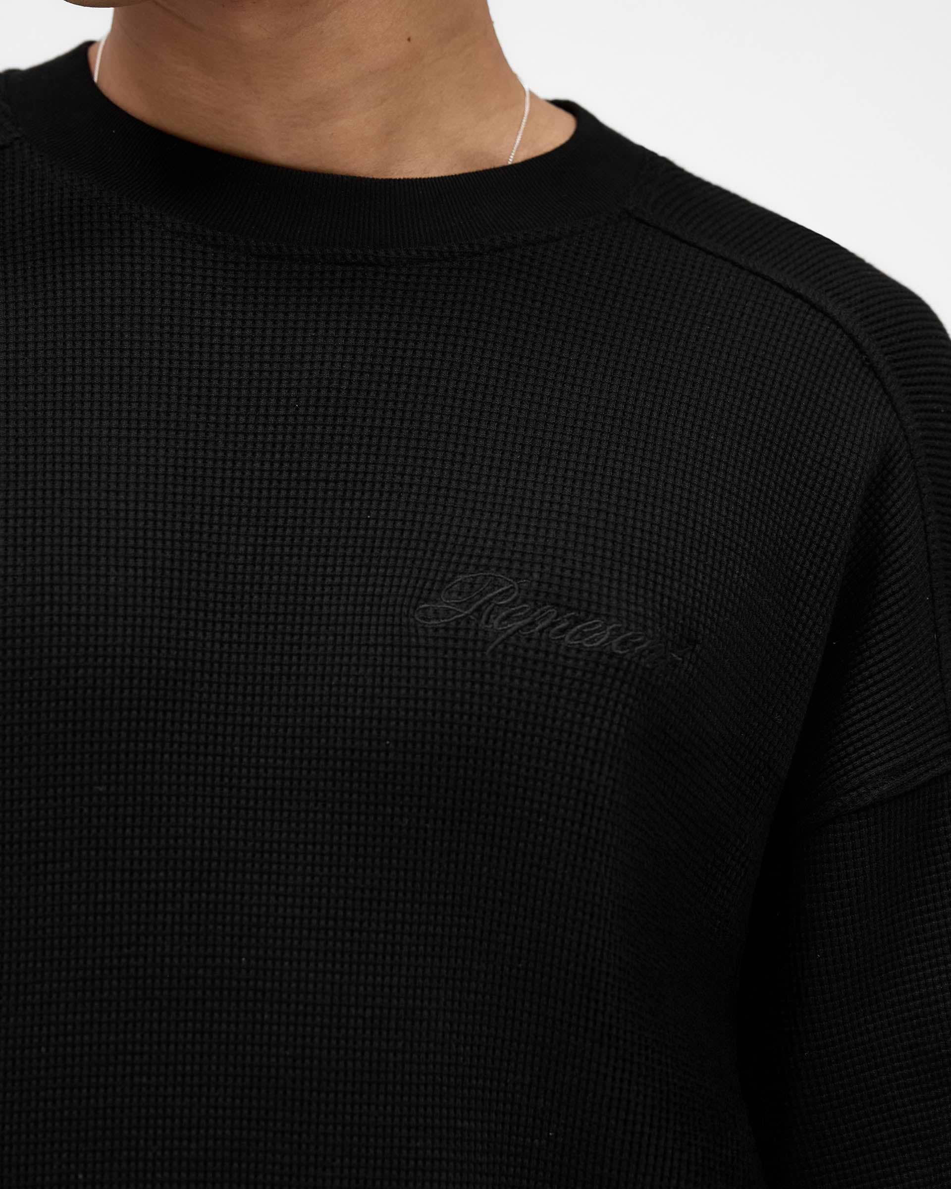 Jet Black Waffle Knit T-Shirt | Mens T-Shirts | REPRESENT