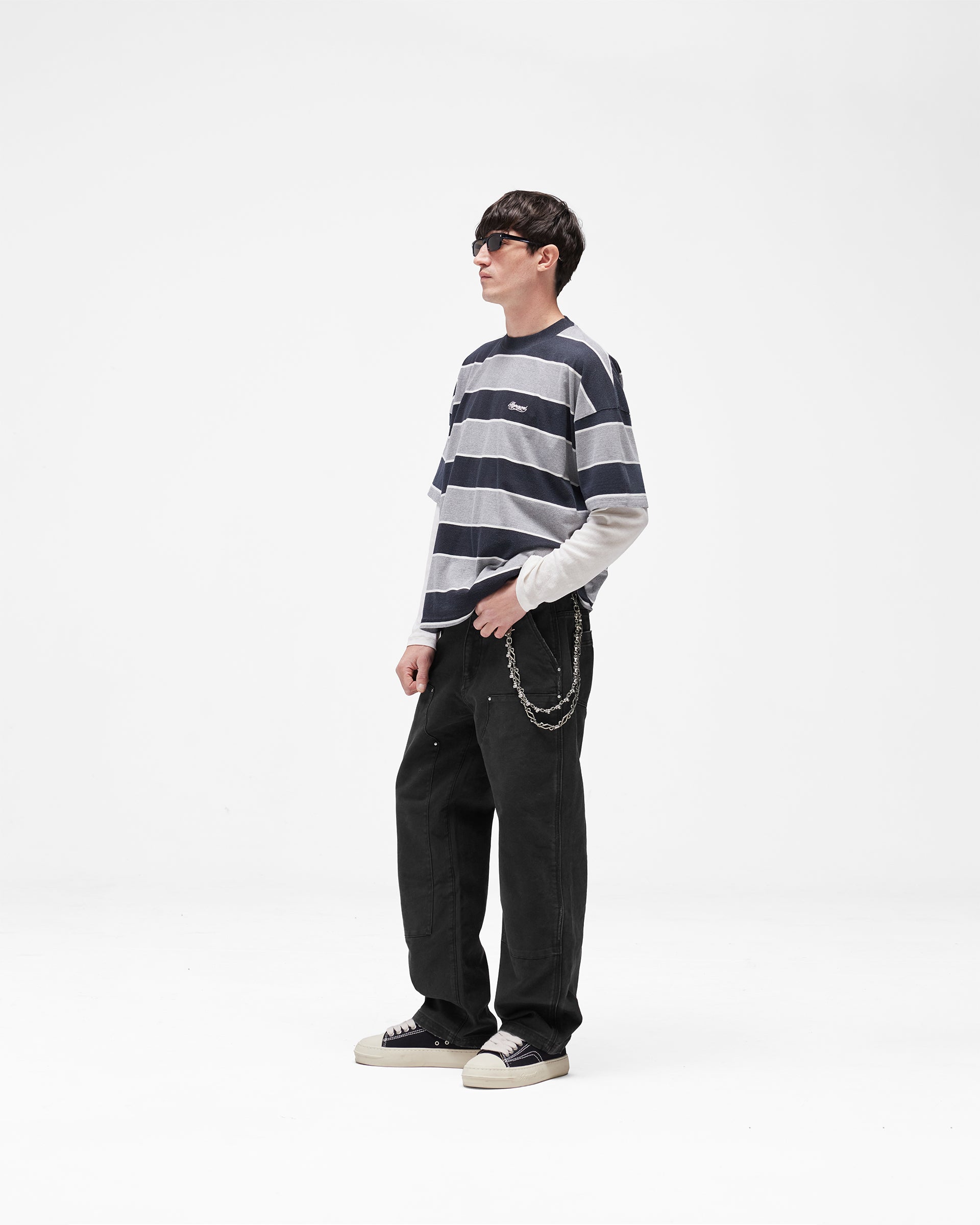 California Striped T-Shirt Jet Black Grey Marl | Summer Capsule