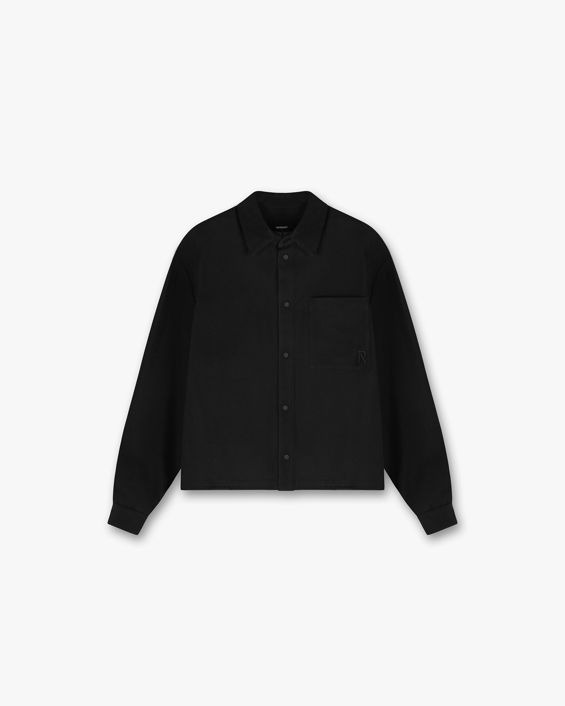 Initial Cropped Dress Shirt - Black