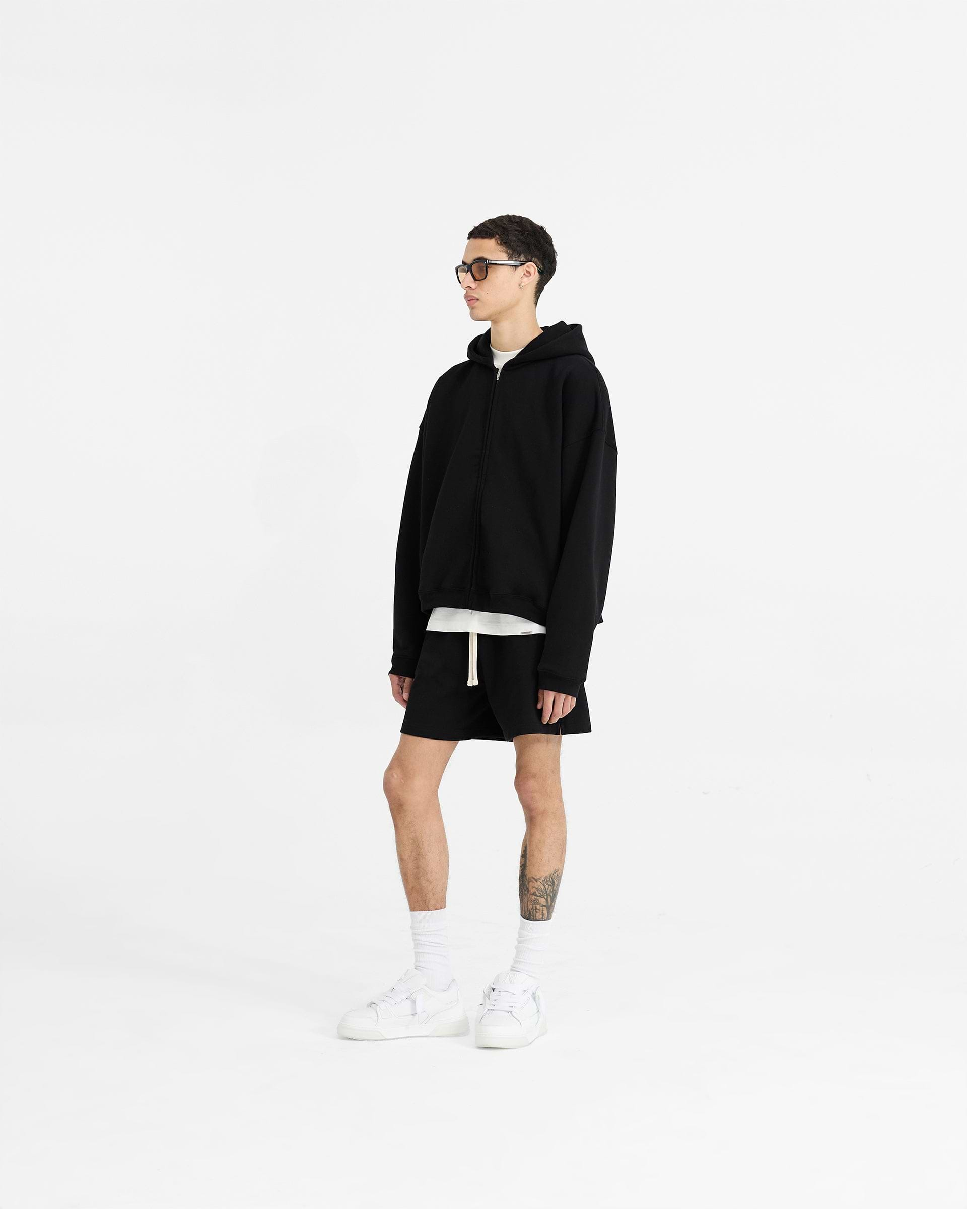 Initial Boxy Zip Through Hoodie - Black