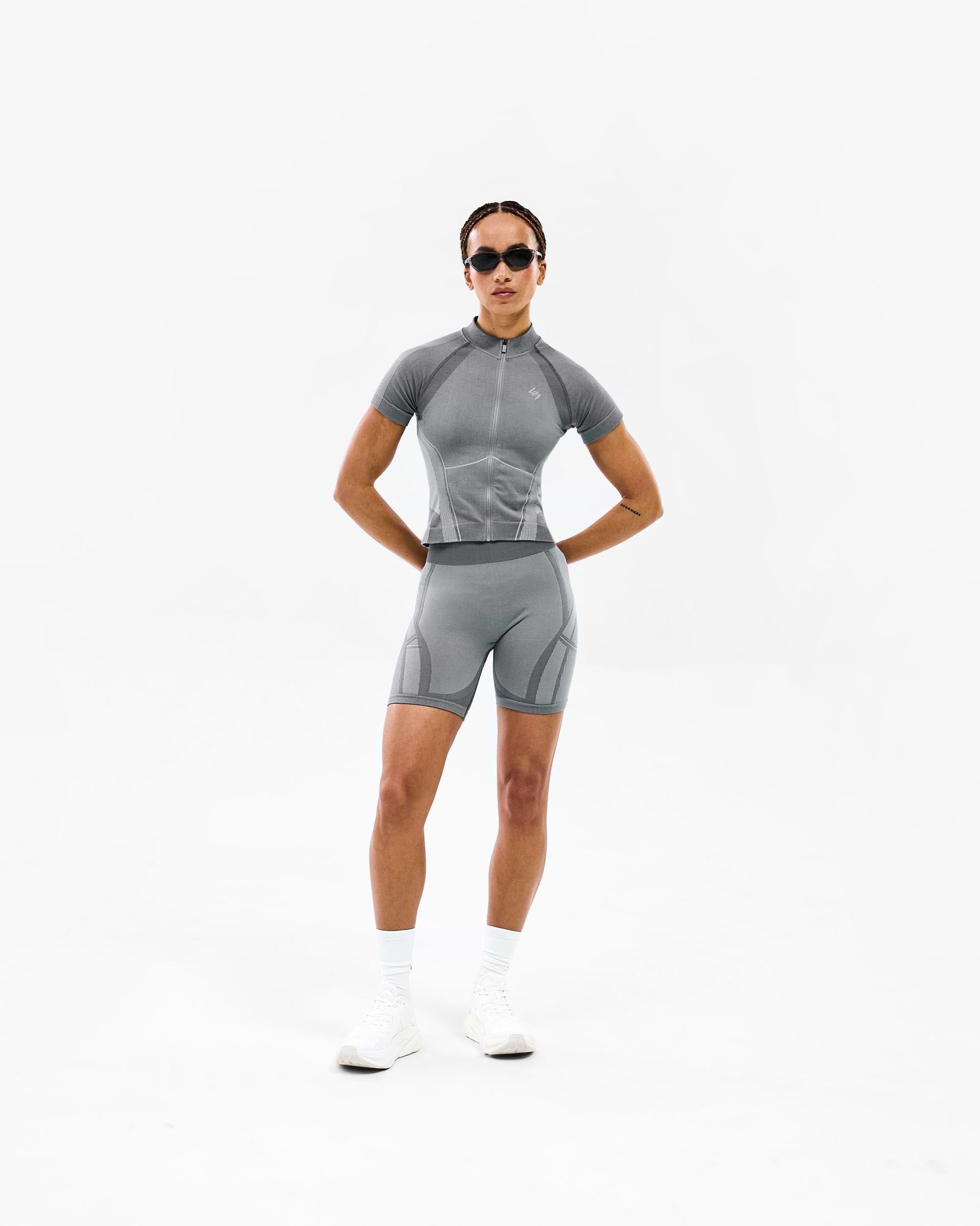 247 Hydro Seamless Zip Front T-Shirt - Ice Grey