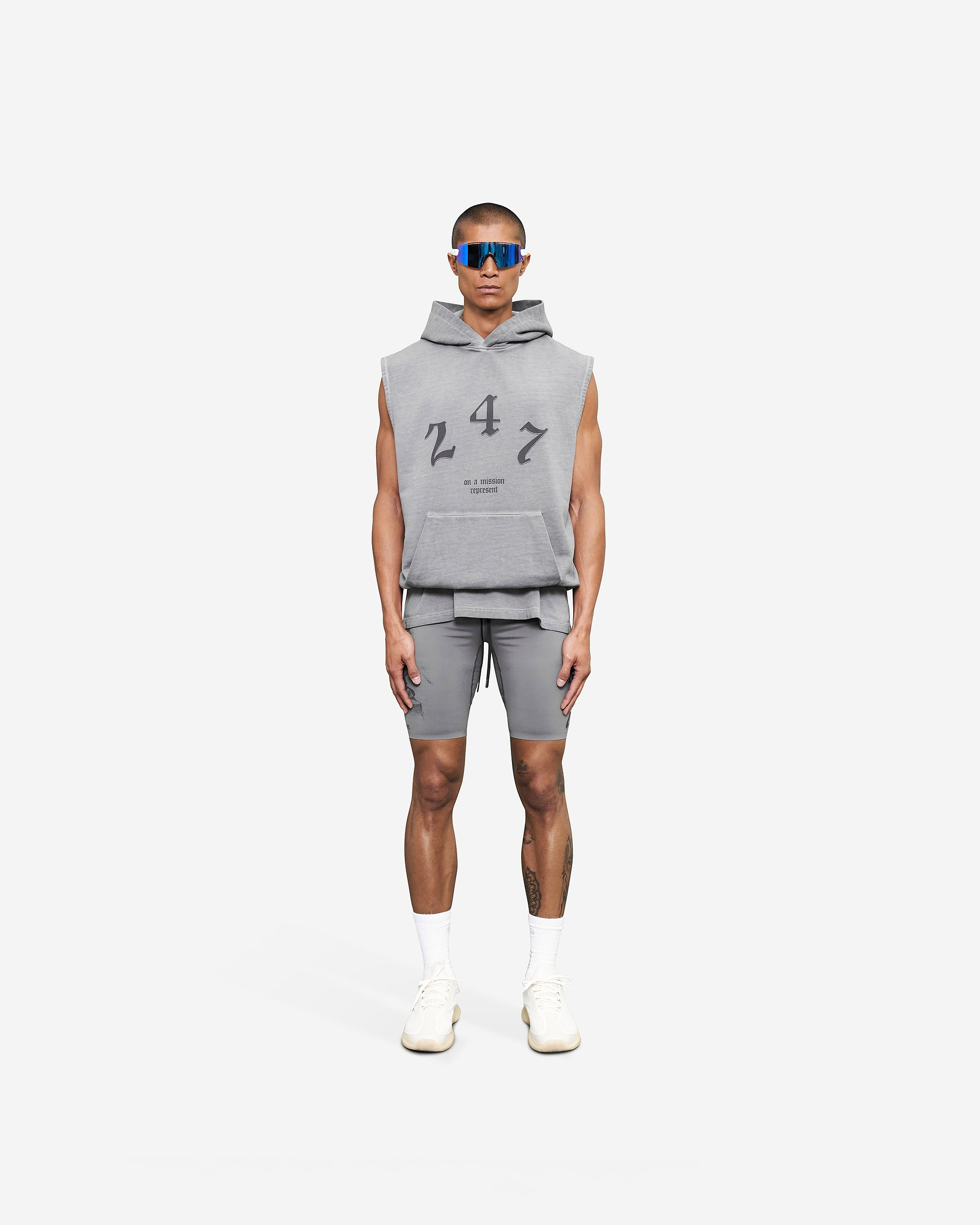 Vintage 247 Sleeveless Oversized Hoodie - Smoke