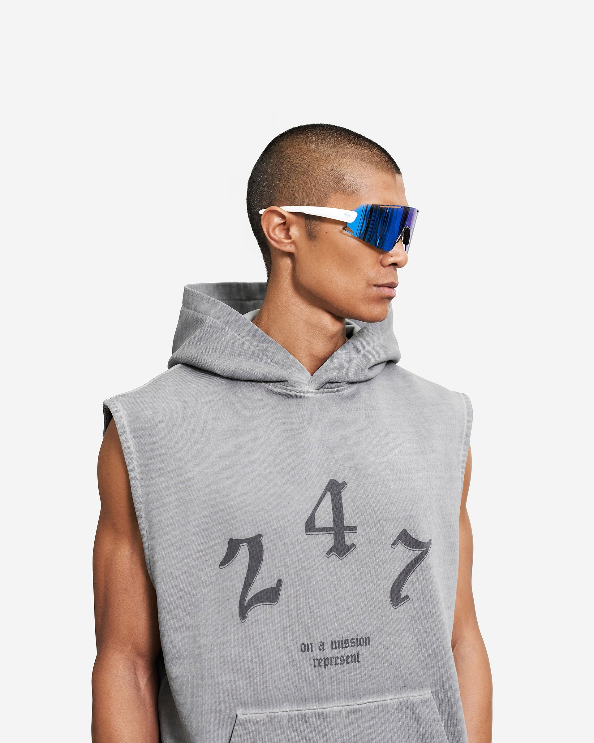 Vintage 247 Sleeveless Oversized Hoodie - Smoke