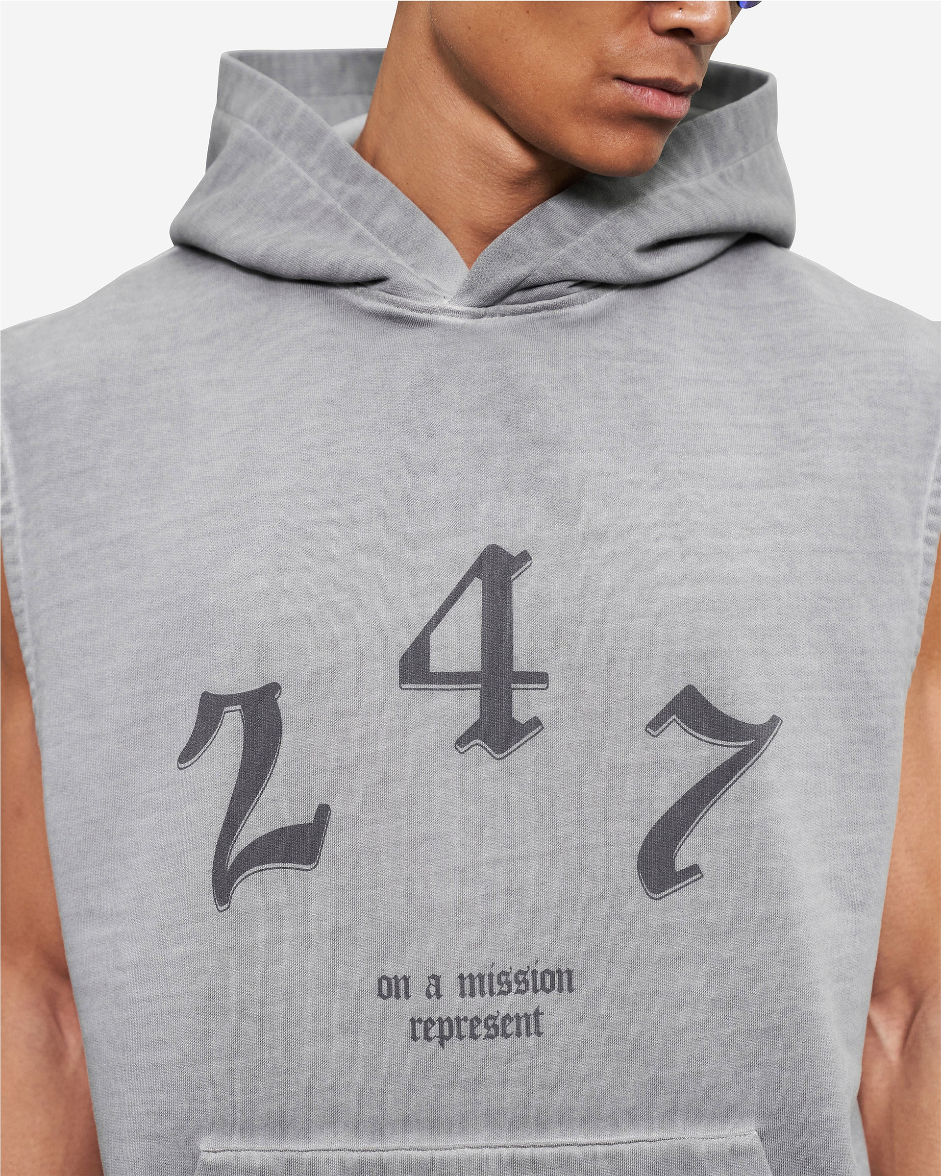 Vintage 247 Sleeveless Oversized Hoodie - Smoke