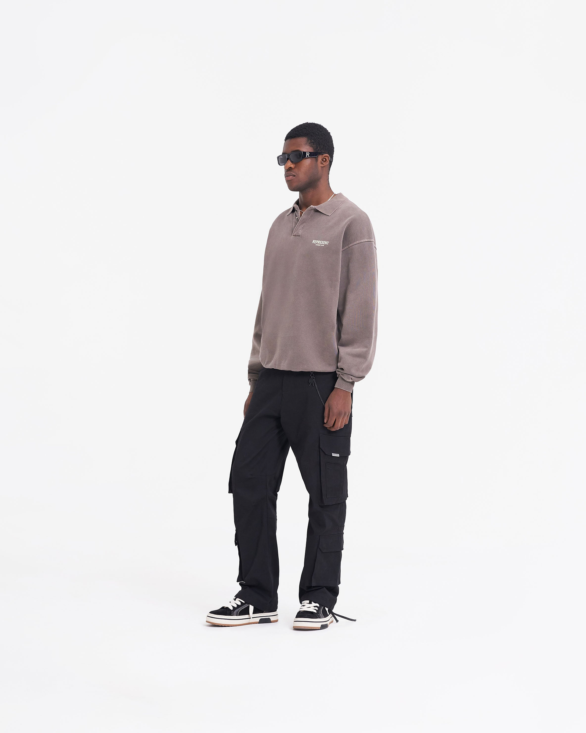 Represent Owners Club Long Sleeve Polo Sweater - Fog