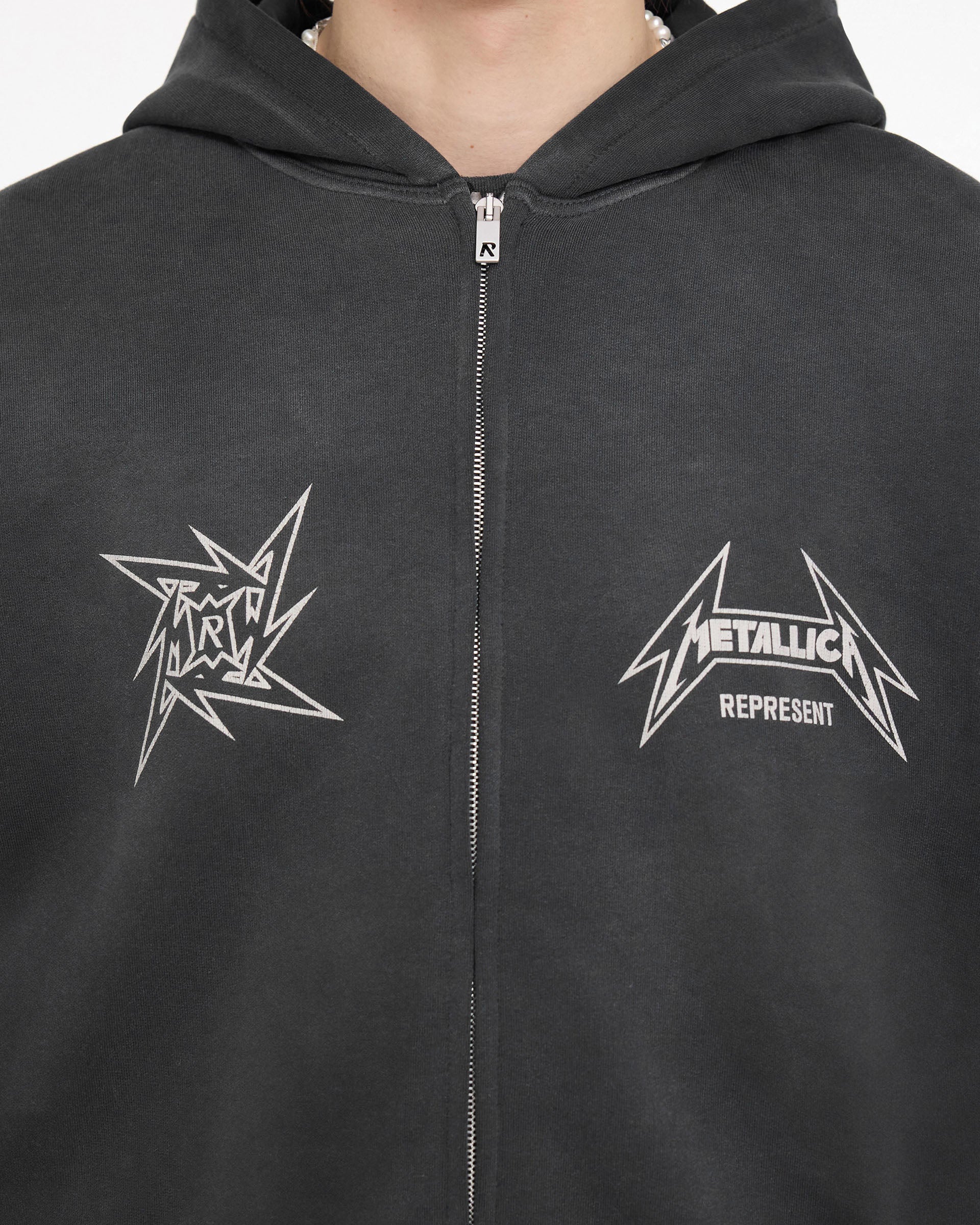 Metallica Local Crew Zip Hoodie | Stained Black | REPRESENT